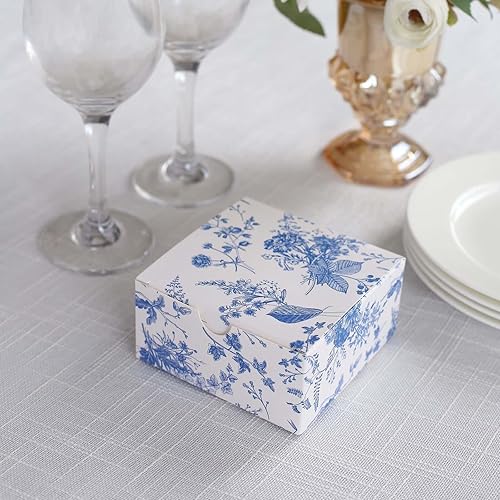 Miniatura 6 de Efavormart - Paquete de 25 cajas de regalo de papel con estampado floral chinoiserie, color blanco y azul, cajas de regalo de cartulina para
