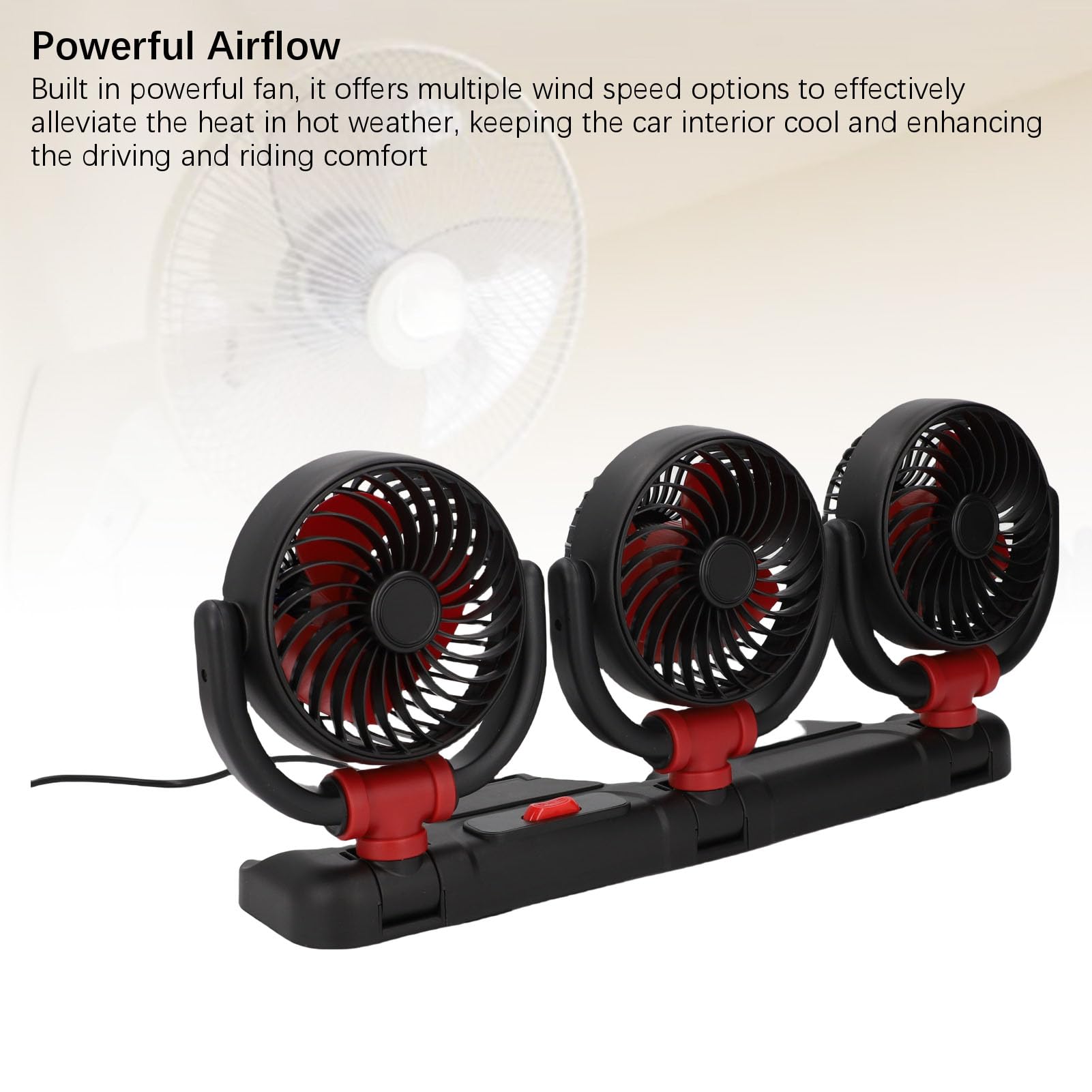 Ventola di Raffreddamento a 3 Teste Ventilatore Elettrico per Auto Portatile 12V PVC Triplo Flusso d'aria con Supporto per Telefono Supporto a Ventosa per Camion SUV RV Van Boat Drivers (24V)