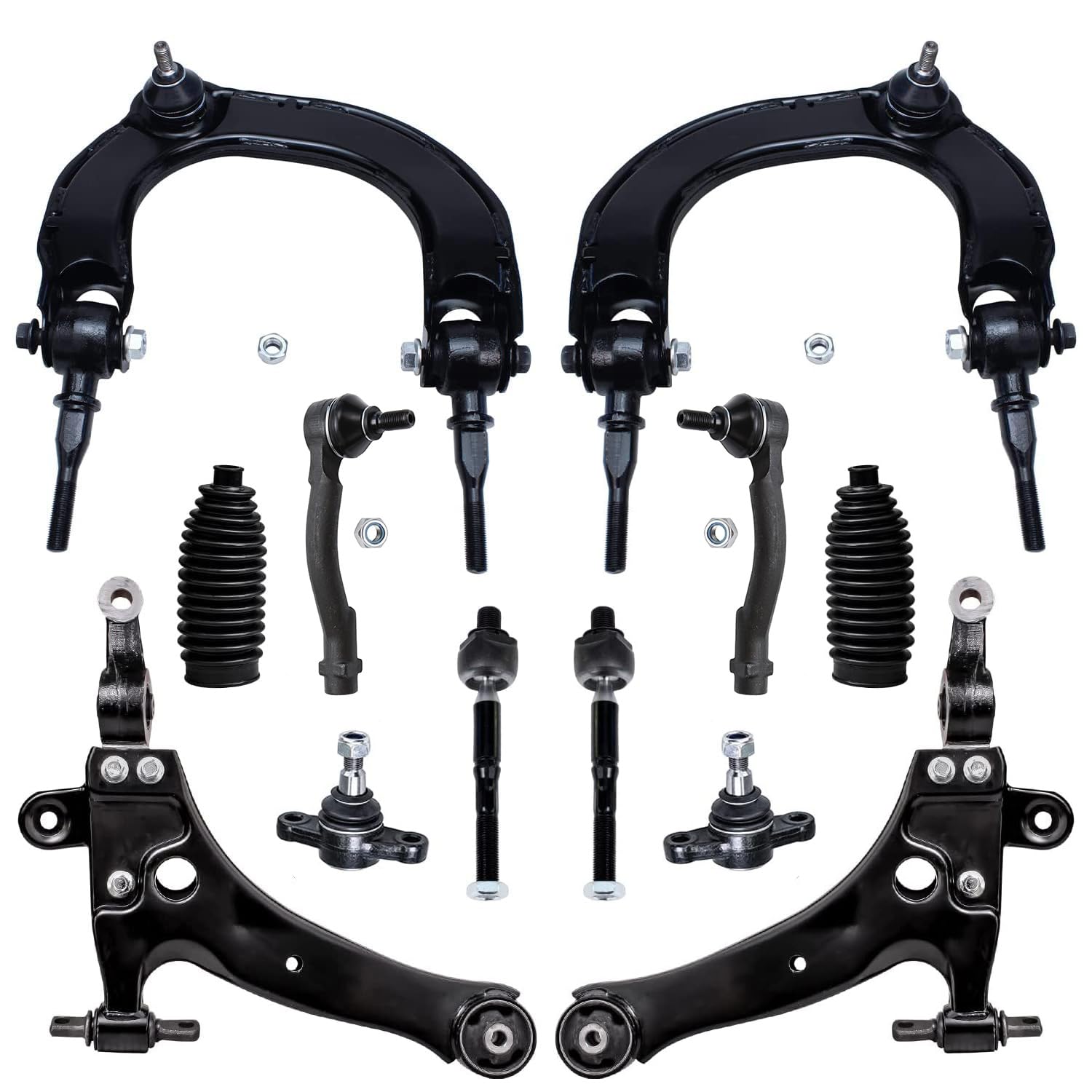 Detroit Axle - 12pc Front End Kit for 2001-2005 Kia Optima 2001-2006 Magentis 2 Upper Control Arms w/Ball Joints 2 Lower Control Arms 2 Lower Ball Joints 4 Inner &amp; Outer Tie Rods 2 Boots Replacement