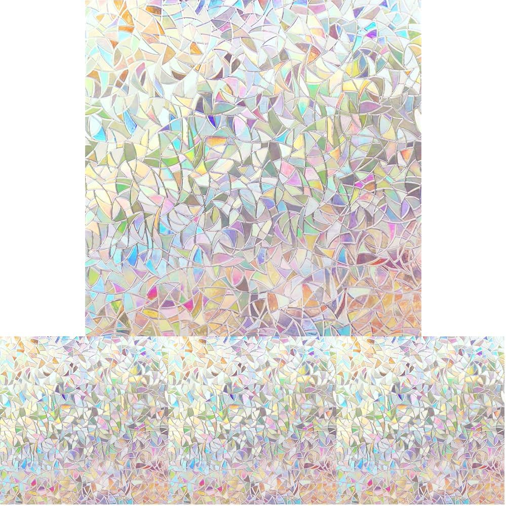 Volcanics Window Privacy Film Static Clings Vinyl 3D Decals, Stickers Rainbow Film for Glass Door Heat Control Anti UV 17.5 x 78.7 Inches (Pack of 4)