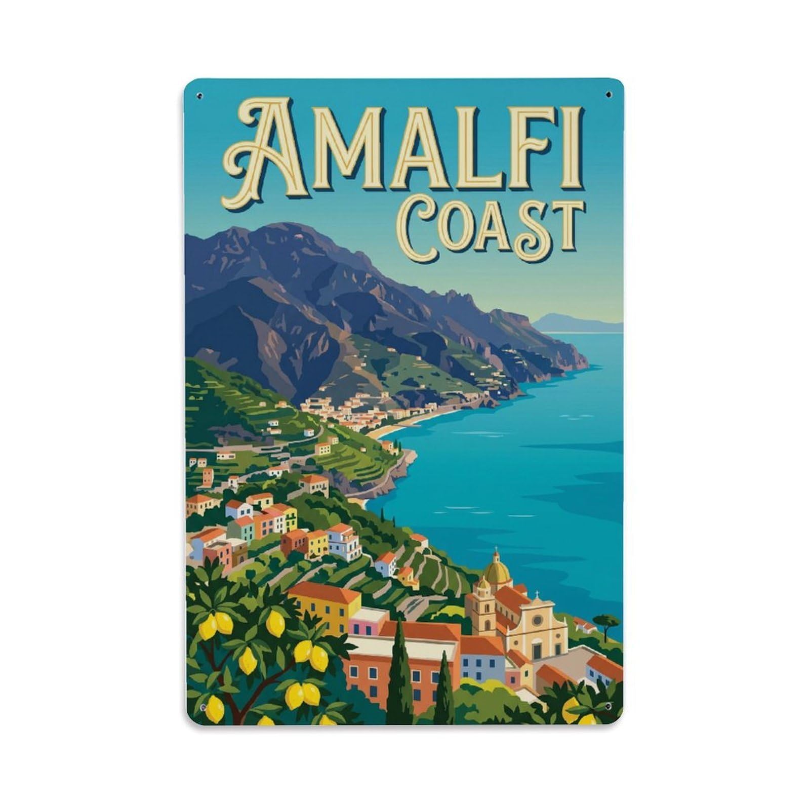 Vintage Travel Panorama Italy Coastal（1） Metal Tin Sign Plaque Wall Decor for Cafe, Club Bar, Office, Home Garden Metal Poster 8x12Inch