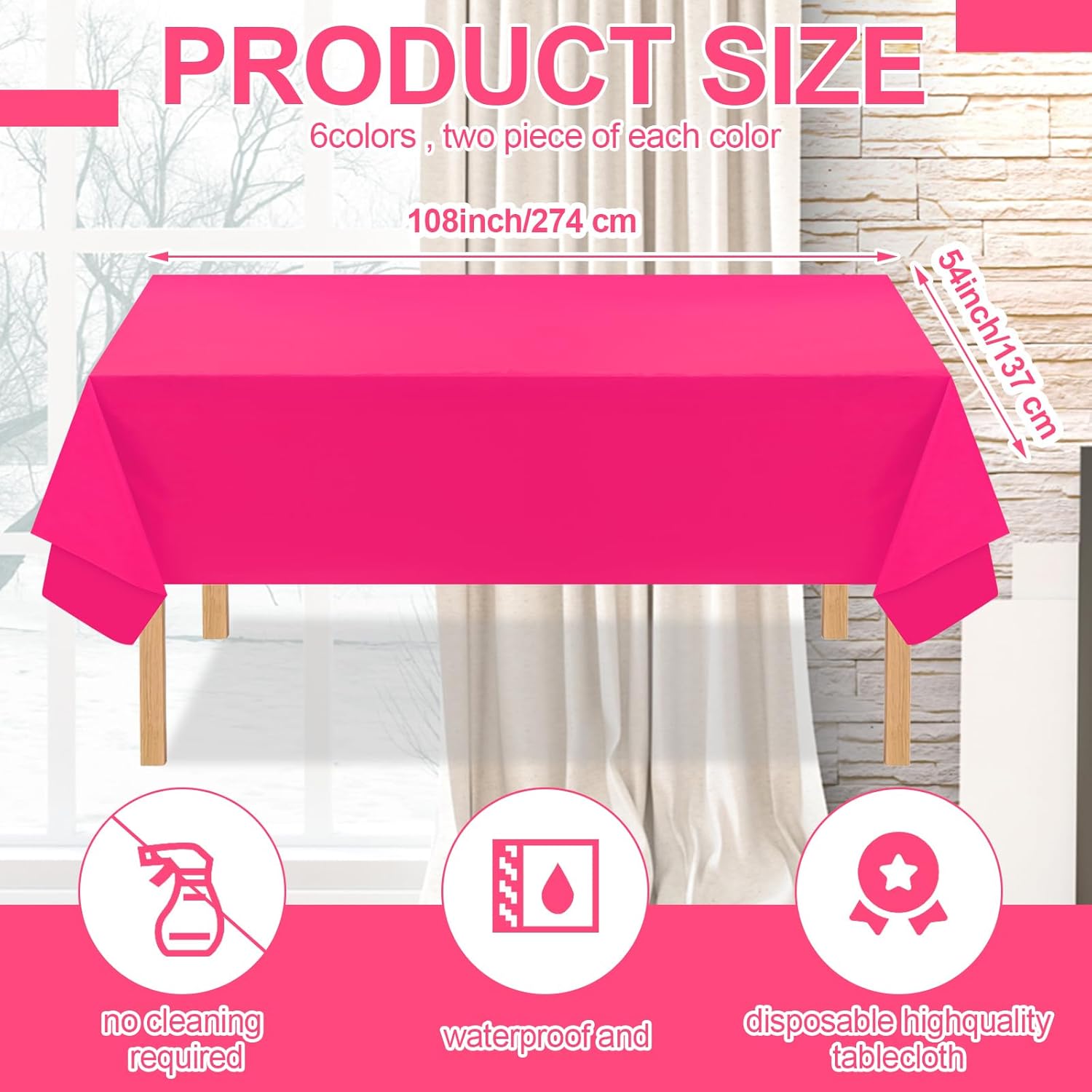 Peryiter 12 Pack Assorted Neon Color Plastic Tablecloth Disposable Rectangle Tropical Colored Table Cover Neon Party Supplies Birthday Wedding Picnic Home Decoration(54 x 108 Inch,Bright Color)