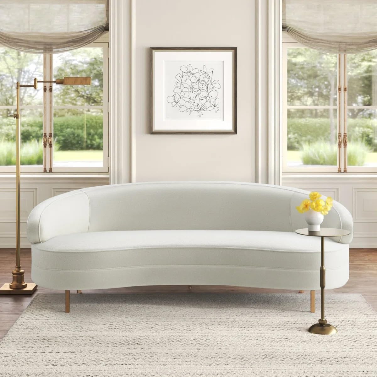 Jacqeuline Upholstered Three Seater Sofa for Living Room Hotels & Offices (Cream Valvet)-image-7