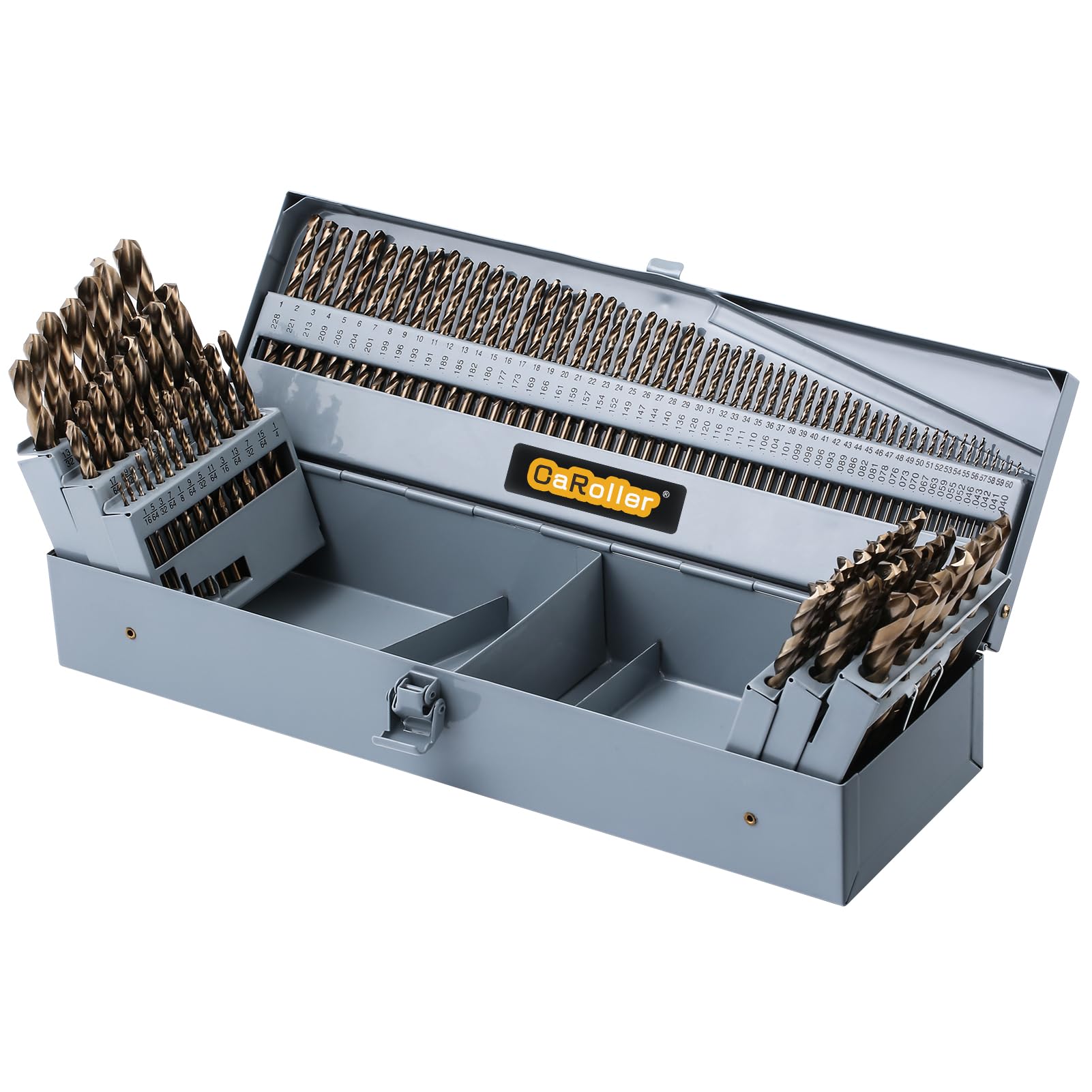 CaRoller Cobalt Drill Bit Set 115 PCS, High Speed Steel M35 Drill Bits Durable Round Shank Drill Sets for Hardened Steel, Wood Plastic, Sheet Metal,