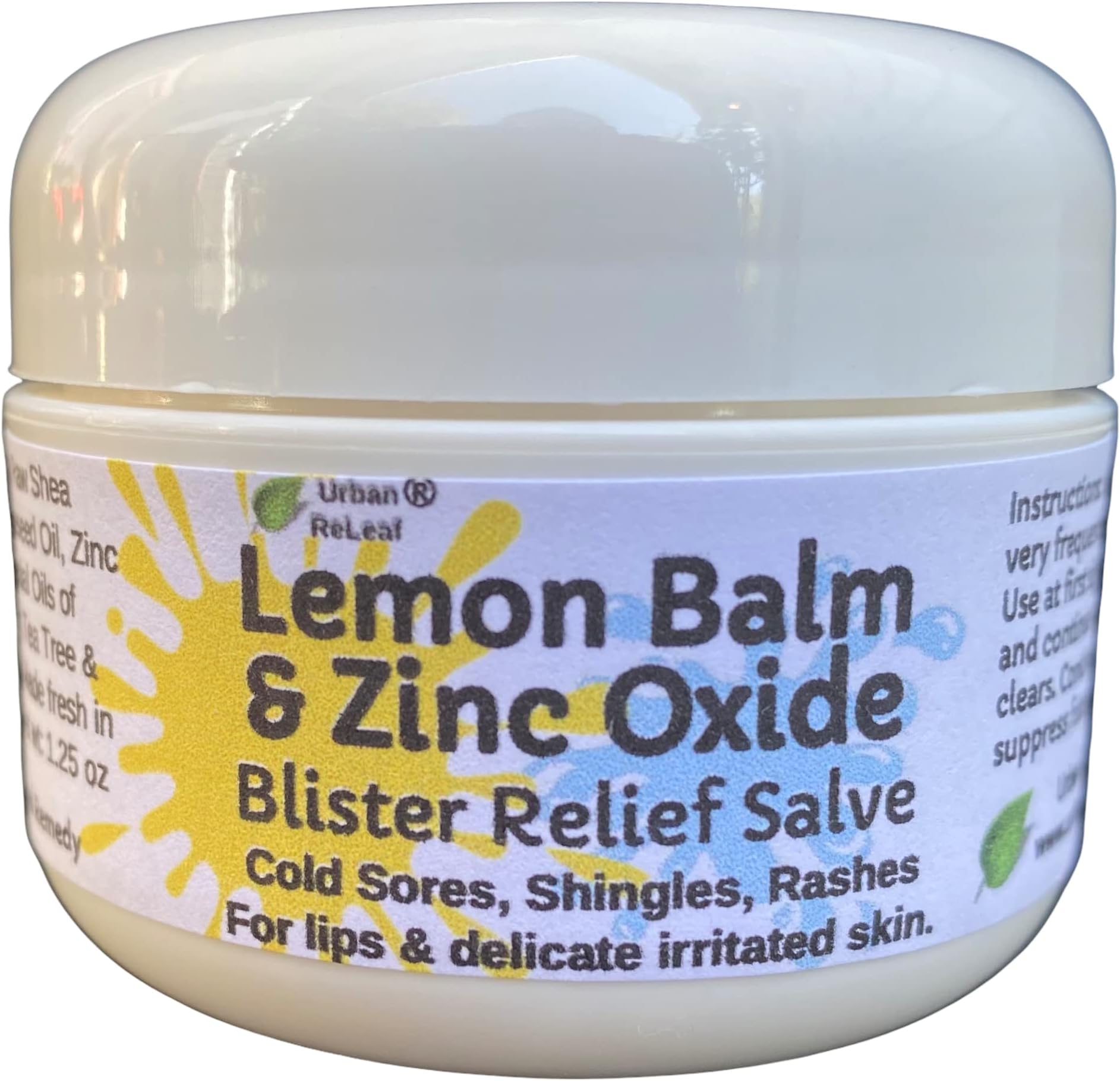 Urban ReLeaf Lemon Balm & Zinc Oxide Blister Relief Salve ! Fast 100% Natural Remedy! Cold Sores, Shingles, Rashes, Chicken Pox Bumps. Suppress Future outbreaks. for Lips and Delicate Skin.