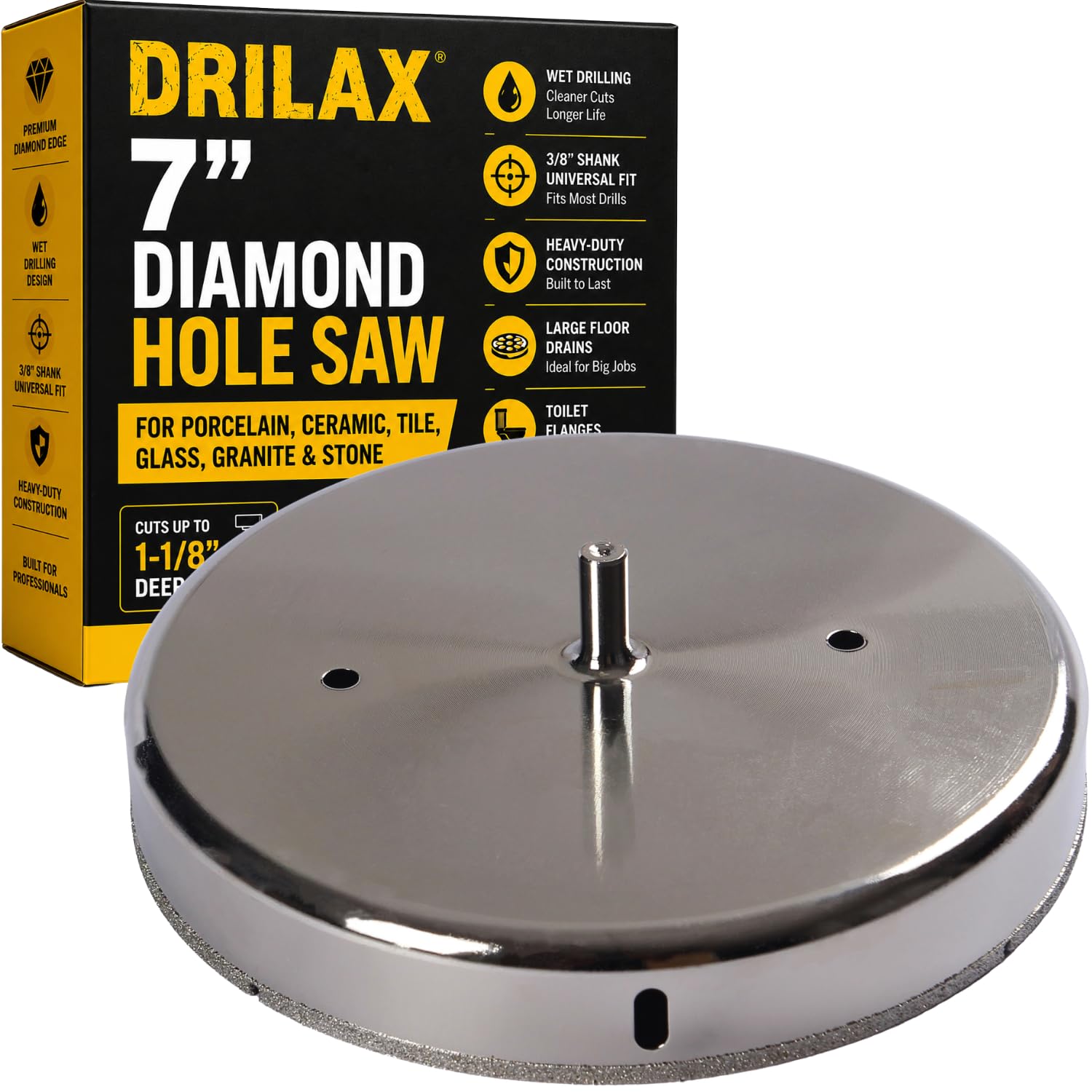 Drilax - Broca perforadora para sierra perforadora de diamantes, granito de vidrio, cerámica y porcelana, 7 pulgadas, para cocina, baño, ducha