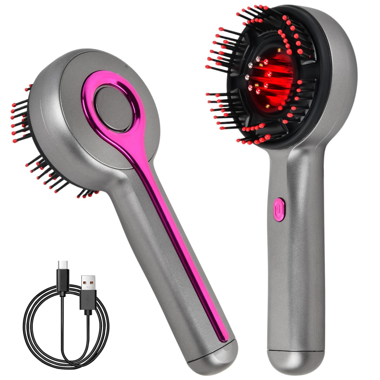 Electric Scalp Massage Brush, 3 in 1 Hair Massager Brush, Hair Massage Comb with Red Light and Oil Applicator 3ml, IPX7 Resistant for Hair Growth (Grey)