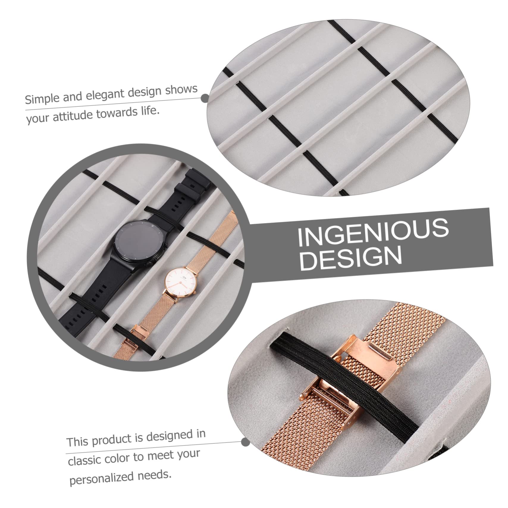 Healeved Bandeja Organizadora para Relojes 8 Ranuras en Mdf y Cuero Negro para Exhibición de Relojes y Joyas en Mostradores