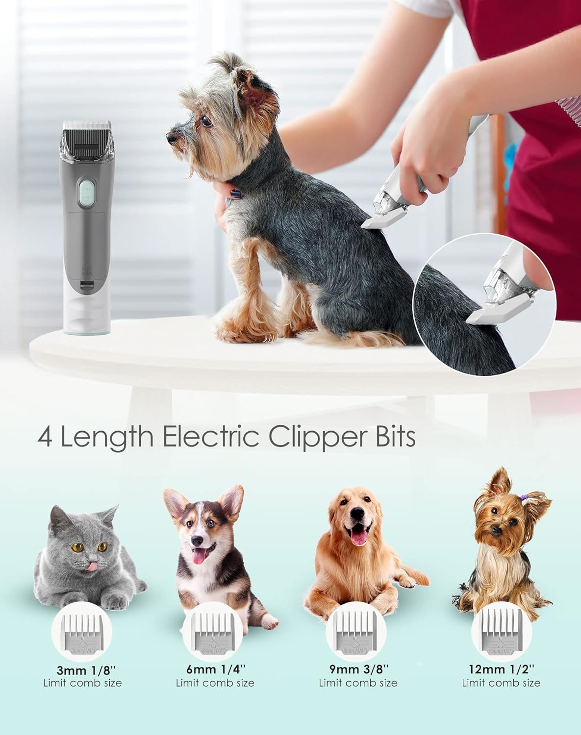 Kidken Low Noise Pet Grooming Vacuum & Dog Grooming Kit with 3.3L Capacity Larger Pet Hair Dust Cup Dog Brush for Shedding Pet Hair Vacuum Cleaner with 4 Proven Grooming Tools for Dog Cat Pet Hair