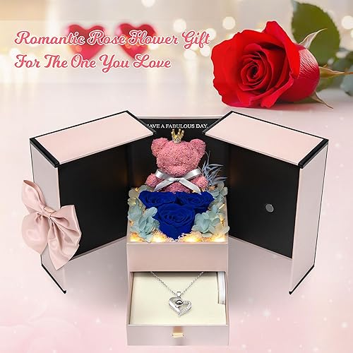 Miniatura 2 de Regalos para el día de San Valentín para mujer flores rojas preservadas regalos de rosas con bonito oso para mamá regalos románticos para ella