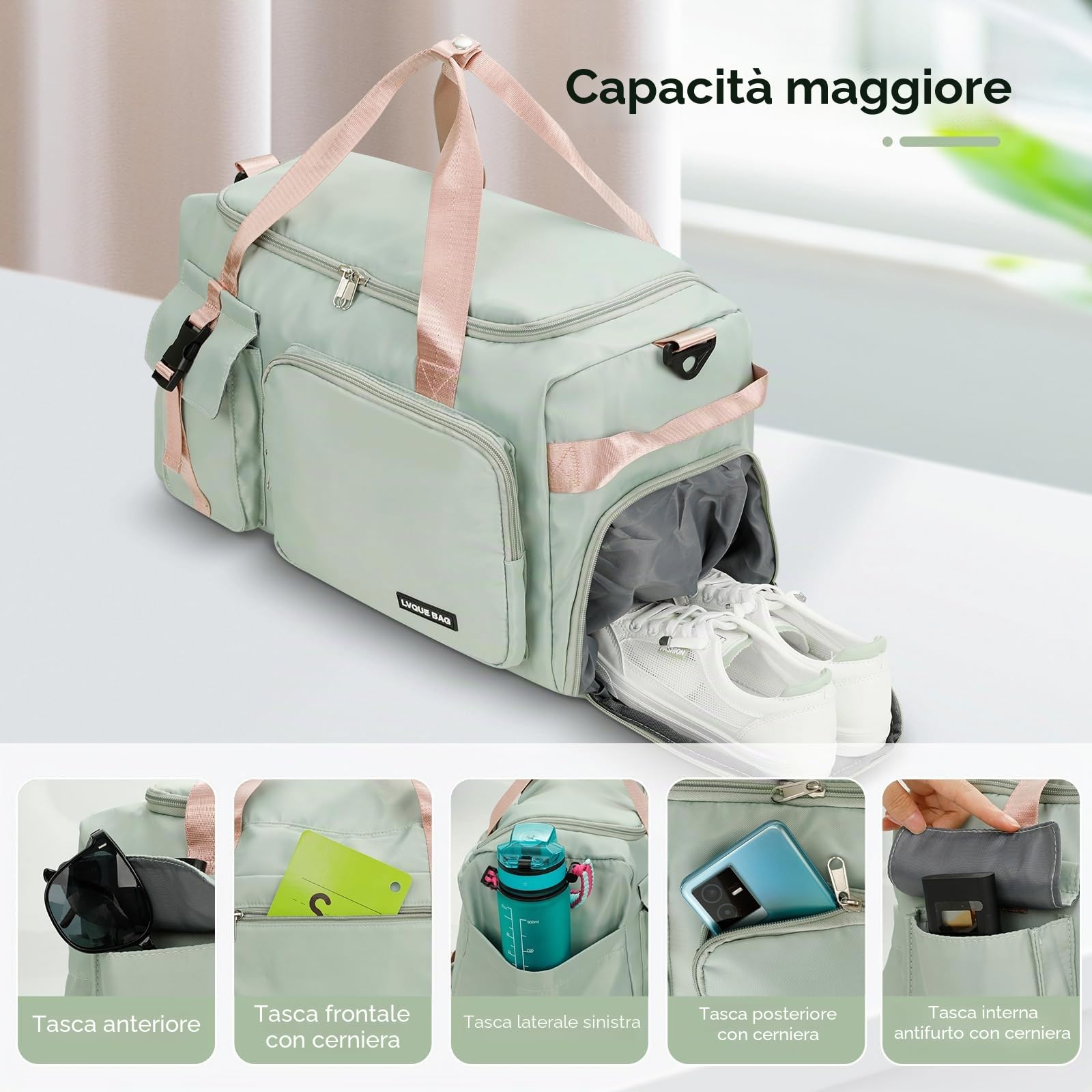 Cozary Borsa Palestra Uomo Donna - 42L Grande Borsone Sportivo - Tessuto Oxford Impermeabile - Borsa Fitness 3 in 1 - Design Multiscomparto - Per Viaggi Palestra Affari
