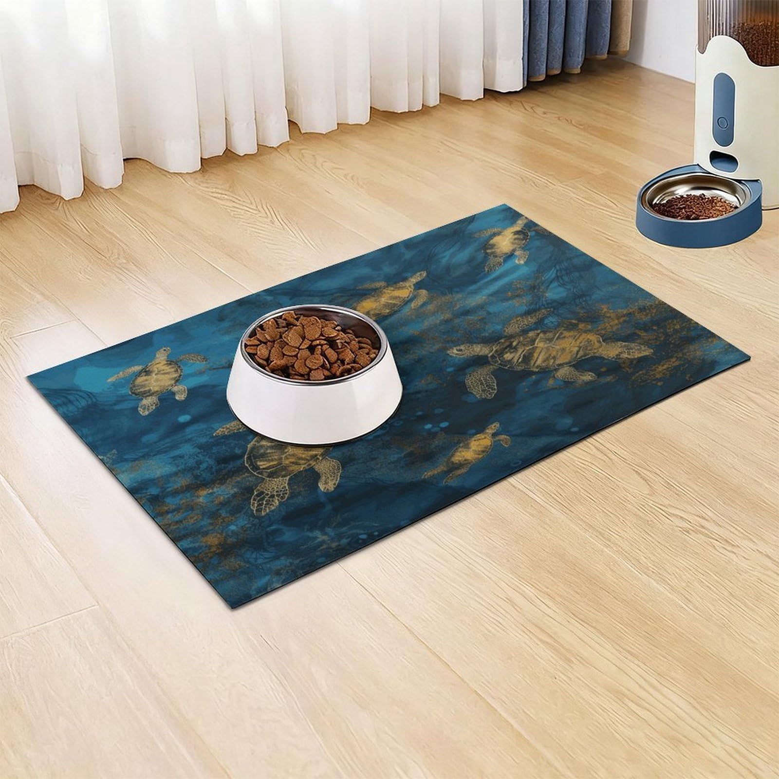 Sea Turtle1 Tapis de nourriture pour chat – Tapis d'alimentation antidérapant pour chien facile à nettoyer pour la nourriture et l'eau, tapis de gamelle pour chien et chat 43,2 x 76,2 cm