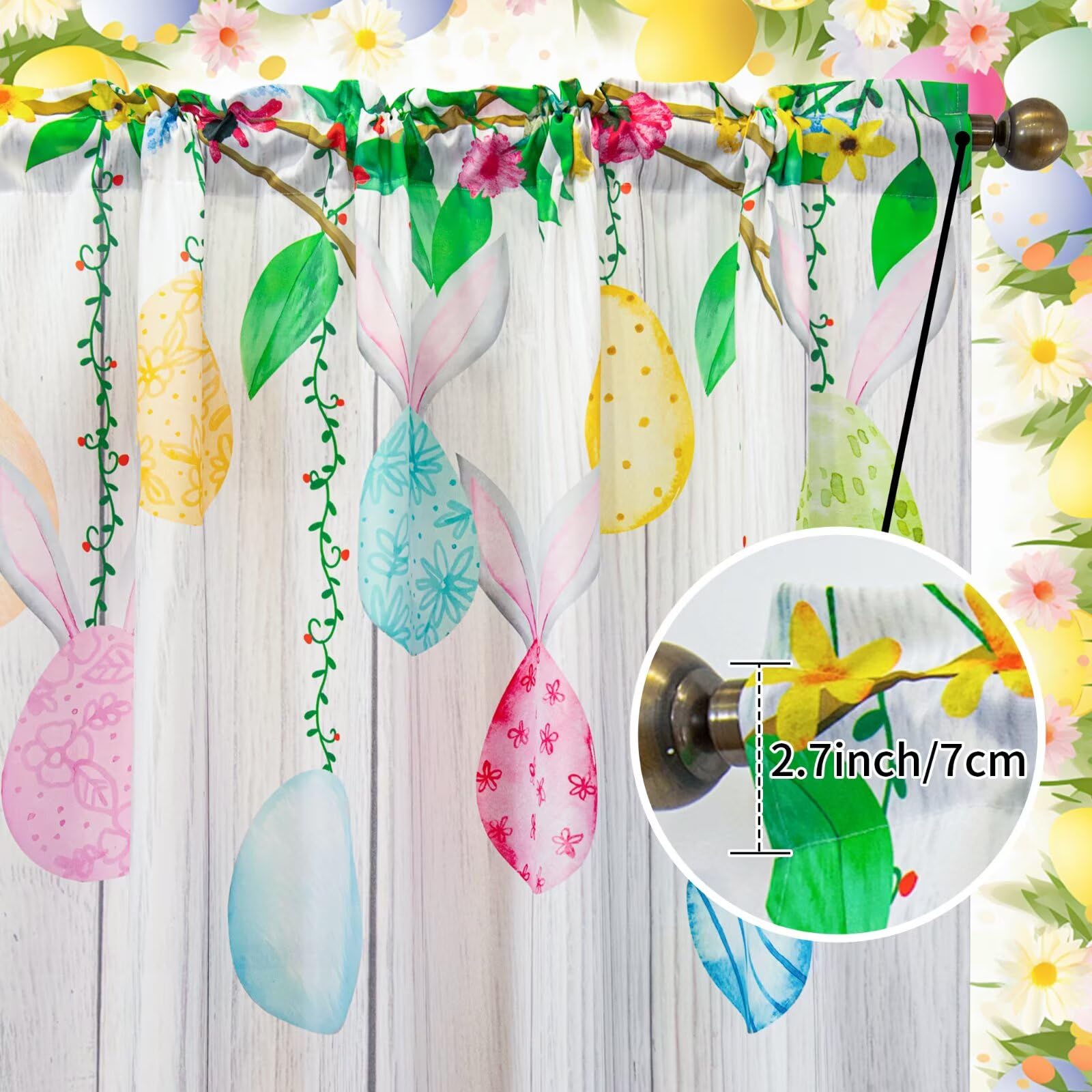 youleyar Tende pasquali per soggiorno, lunghezza 183 cm, motivo stampato con uova colorate pasquali e coniglietto, tende per finestra con tasca per asta, tende per camera da letto e sala da pranzo