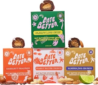 Date Better Stuffed Medjool Dates Variety Pack - Dark Chocolate-Covered Dates Filled With Peanut Butter, Hazelnut, Cashew Lime & Almond Java | No Artificial Sweeteners, Gluten-Free, & Vegan (8-Pack)