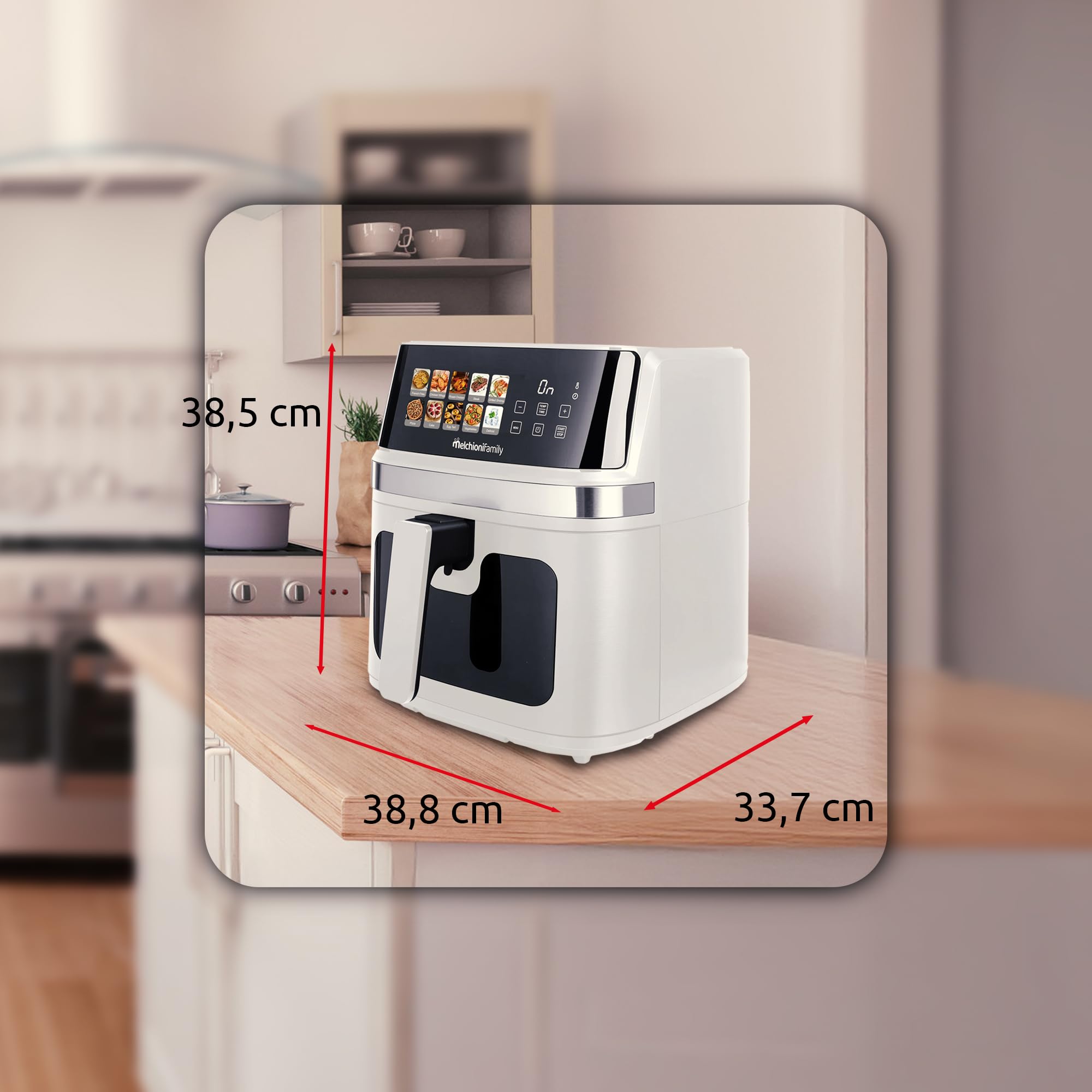 Melchioni Family | GAIA PLUS Friggitrice ad Aria 8L XXL con Doppia Resistenza Air Fryer Senza Olio, 10 Programmi, Display LED, Timer 60 min, Temperatura 80°-200°C, 2200W