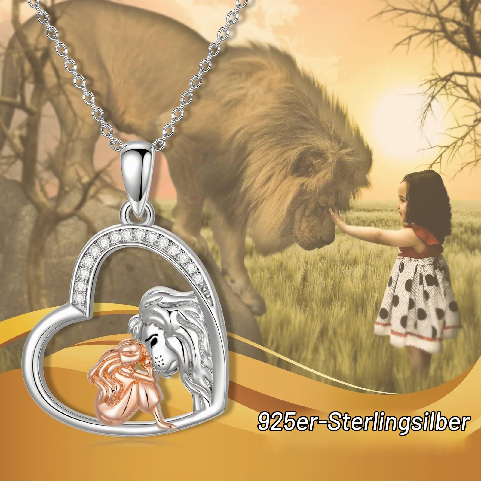 ONEFINITY Löwenmädchen Halskette 925 Sterling Silber Löwenmädchen Anhänger Schmuck Geschenke für Frauen Mädchen