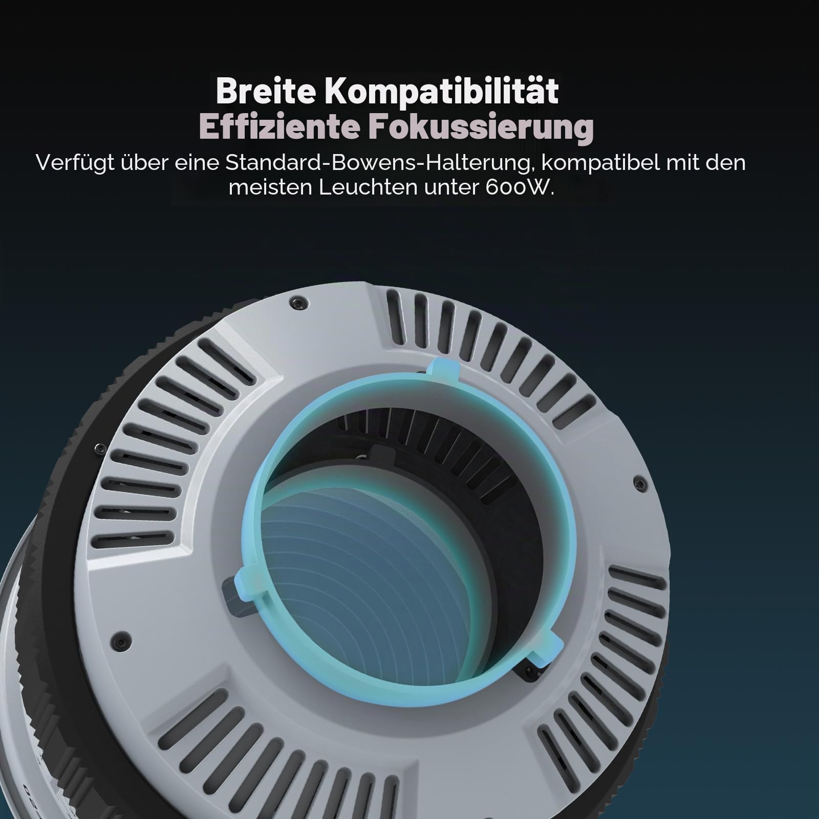 10X Bowens Mount Fresnel Linse mit abnehmbaren Barn Doors, 10–45° Einstellbarer Spotlicht-Modifier für COB-Videoleuchten ≤600W, Kino-Lichtsteuerung