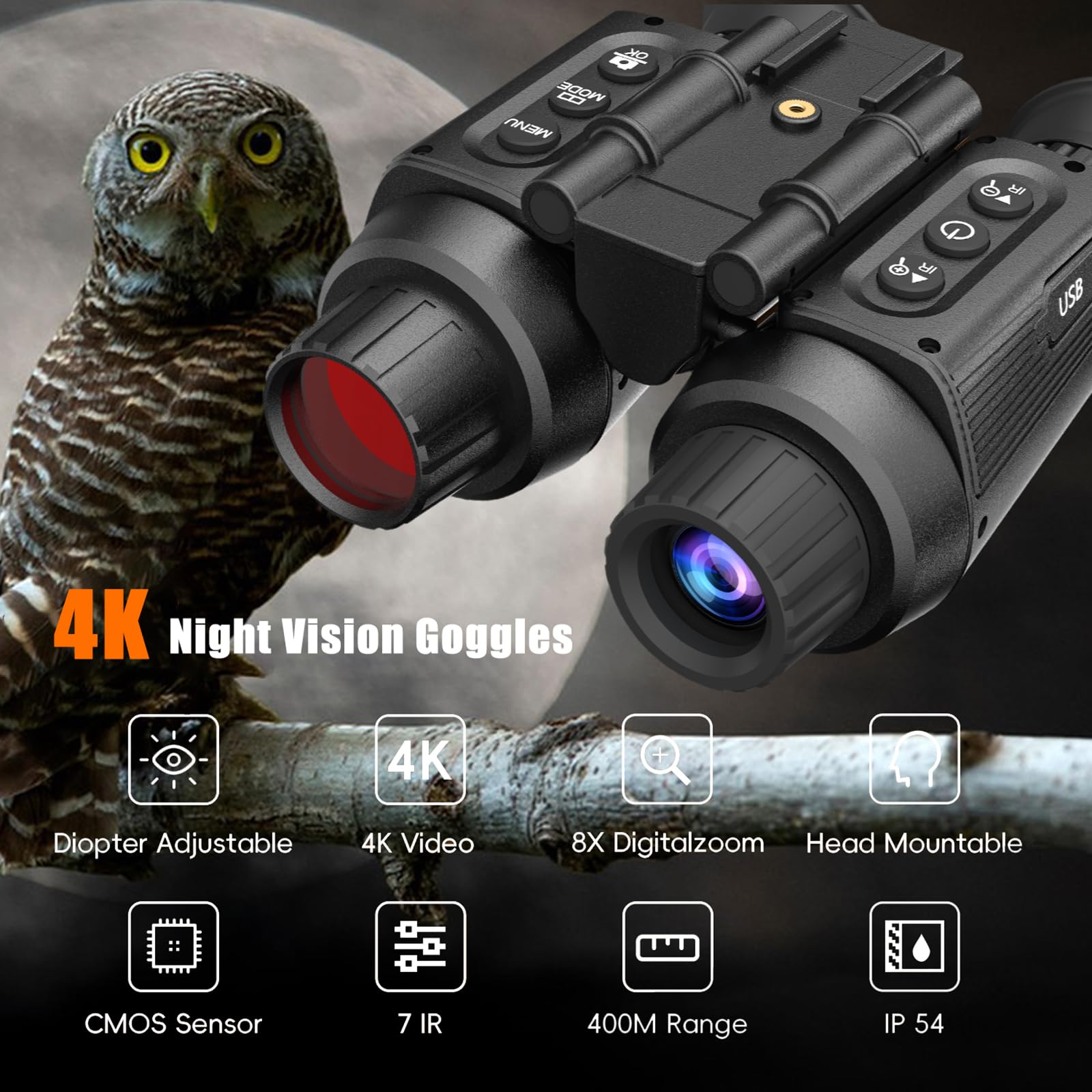 Amazon | SKIOVEMI NV8300 ヘッドマウントナイトビジョンゴーグル 大人