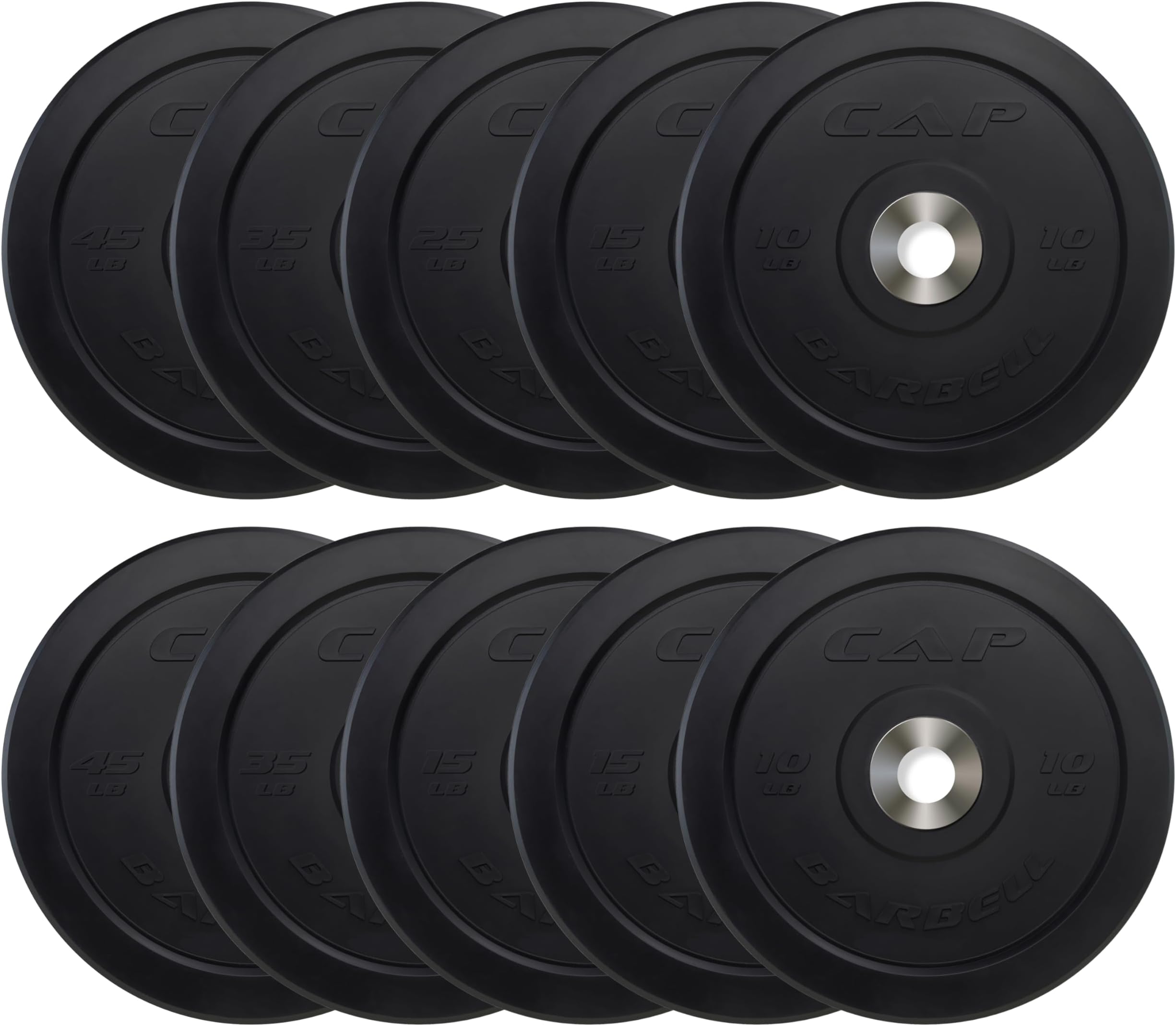 - CAP 2-inch Olympic Bumper Plate Weight Set | 100-370 lbs | Multiple Colors | Storage Rack Optional