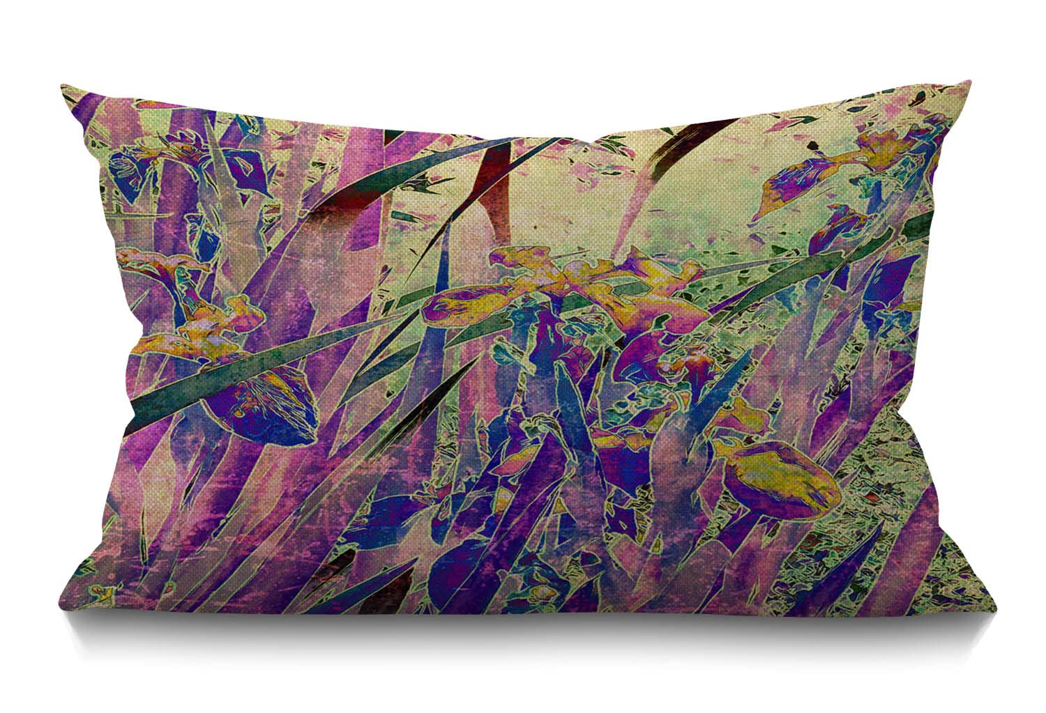 Bgbdeia Multi 205 Floral Cushion Cover 12X20 Inch Vintage Art Nature Irises Flower Leaves Rectangle Pillow Cases Home Decorative Cotton Linen Throw Pillow Cover For Bed Sofa Purple Green 30 X 50 Cm