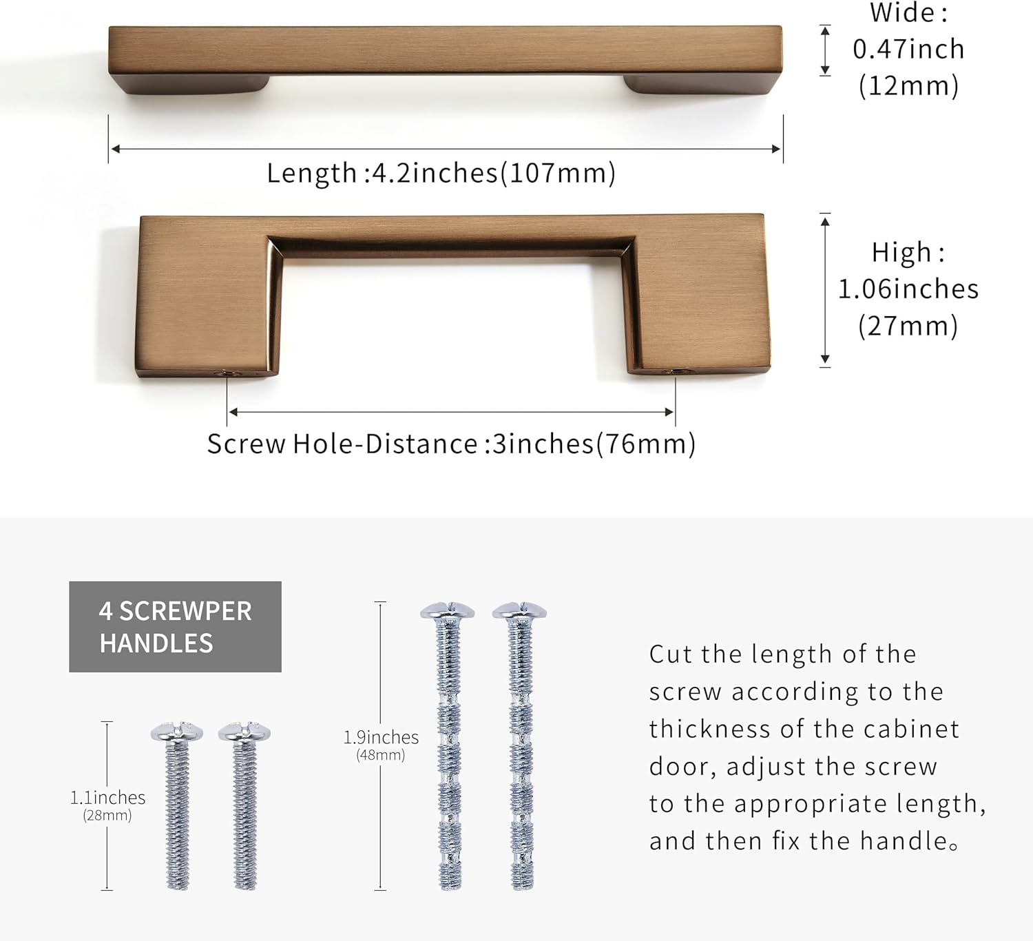 10 Pack 3-inch(76mm) Hole Centre Champagne Bronze Kitchen Cabient Hardware Cabinet Handles Drawer Pulls,Cabinet Pulls,Cupboards, Dressers and Square Solid Metal Hardware