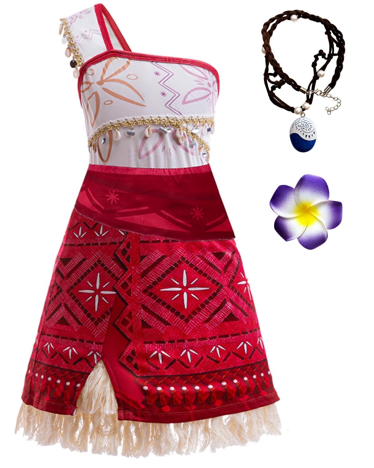 Xefenki 2024 New Princess Adventure Ocean Costume for Girls Toddler Deluxe One-shoulder Dress With Necklace and Hairpin 3-14Y