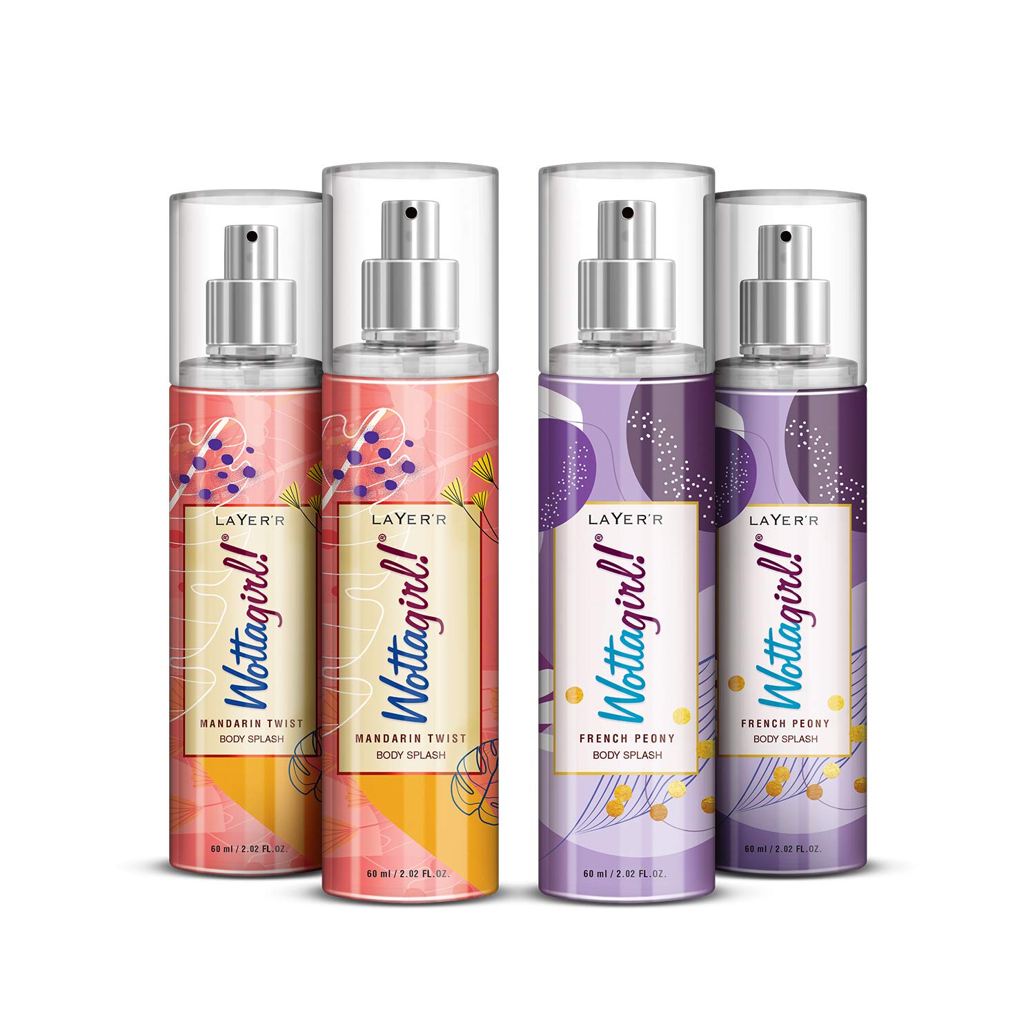 Layer'r Wottagirl Body Splash Combo Pack Of 4 -Mandarin Twist 60Ml And French Peony 60 ML, Spray, Women-picture-40