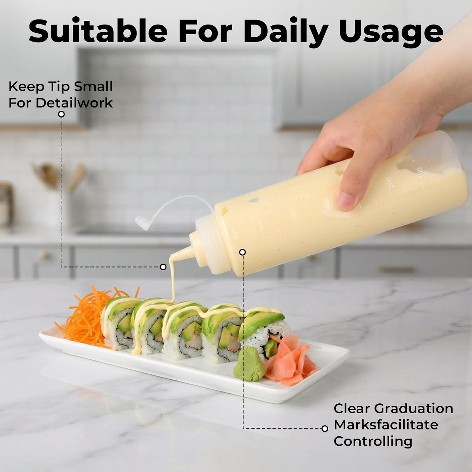 OAMCEG 20oz Condiment Squeeze Bottles, 3 Pack Durable Plastic Sauce Bottles
