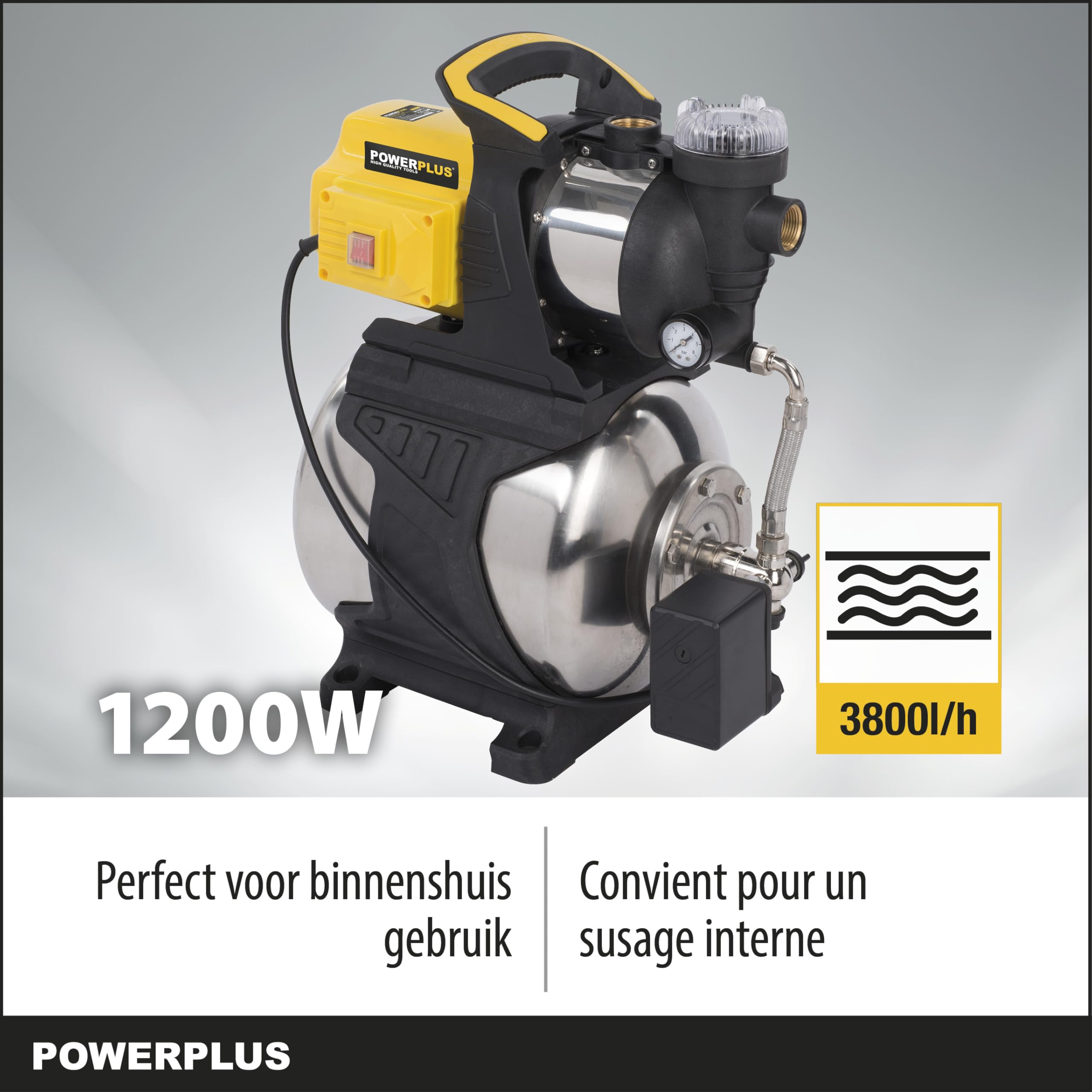 POWERPLUS POWXG9576 - Bomba de presión 1200w 19l inox