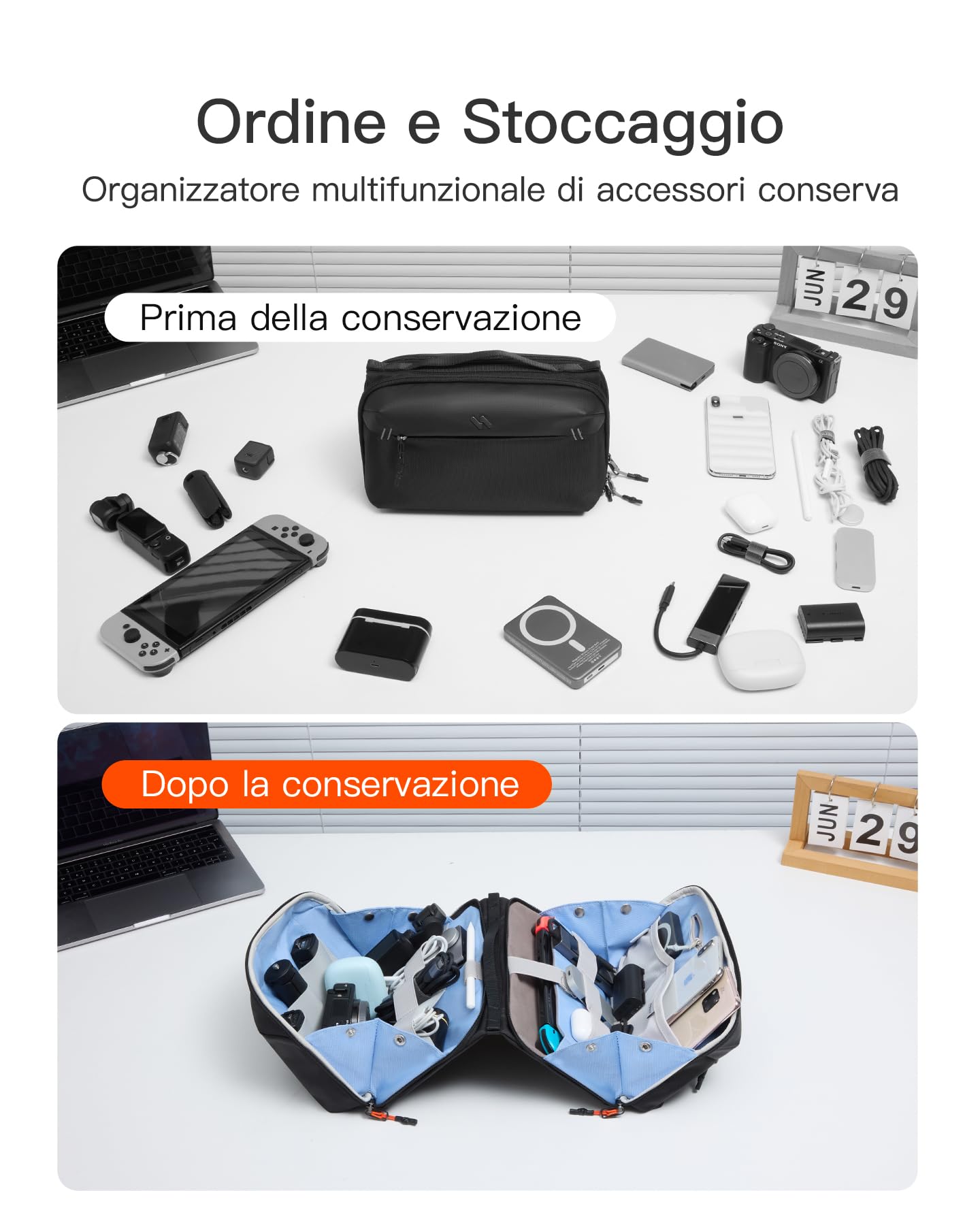 Inateck Organizzatore Elettronico Multifunzionale, Borsa Accessori per Cavi, Caricatori, Cuffie, Ideale per Viaggi, Pendolarismo e altro,Nero