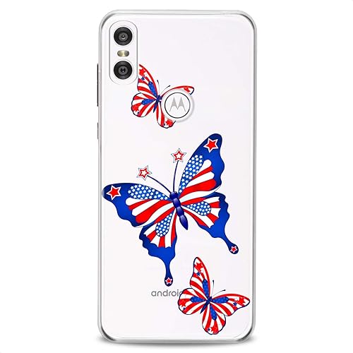 Funda de TPU compatible con Motorola G9 G8 Plus G7 E20 P40 Z4 Edge 20 G22 Stylus Blue Butterflies Flexible Silicone American Flags Art Clear Design