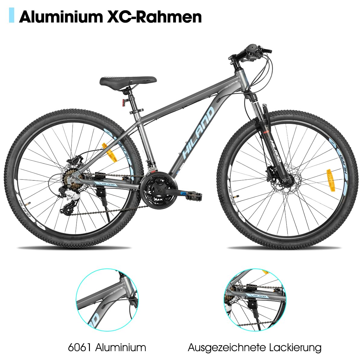 HILAND Bedrock Mountainbike 27,5 Zoll, 24 Gänge, Aluminiumrahmen, Mountainbike mit Hydraulische Scheibenbremsen und Federgabel, Unisex MTB Fahrrad für Herren & Damen