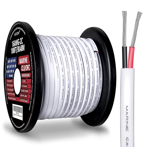 Vista 36 de Cable marino dúplex de calibre 16, cable de cobre estañado para barco, 50 pies, 16 AWG, estándar de EE. UU., OFC, alambre de cobre libre de oxígeno
