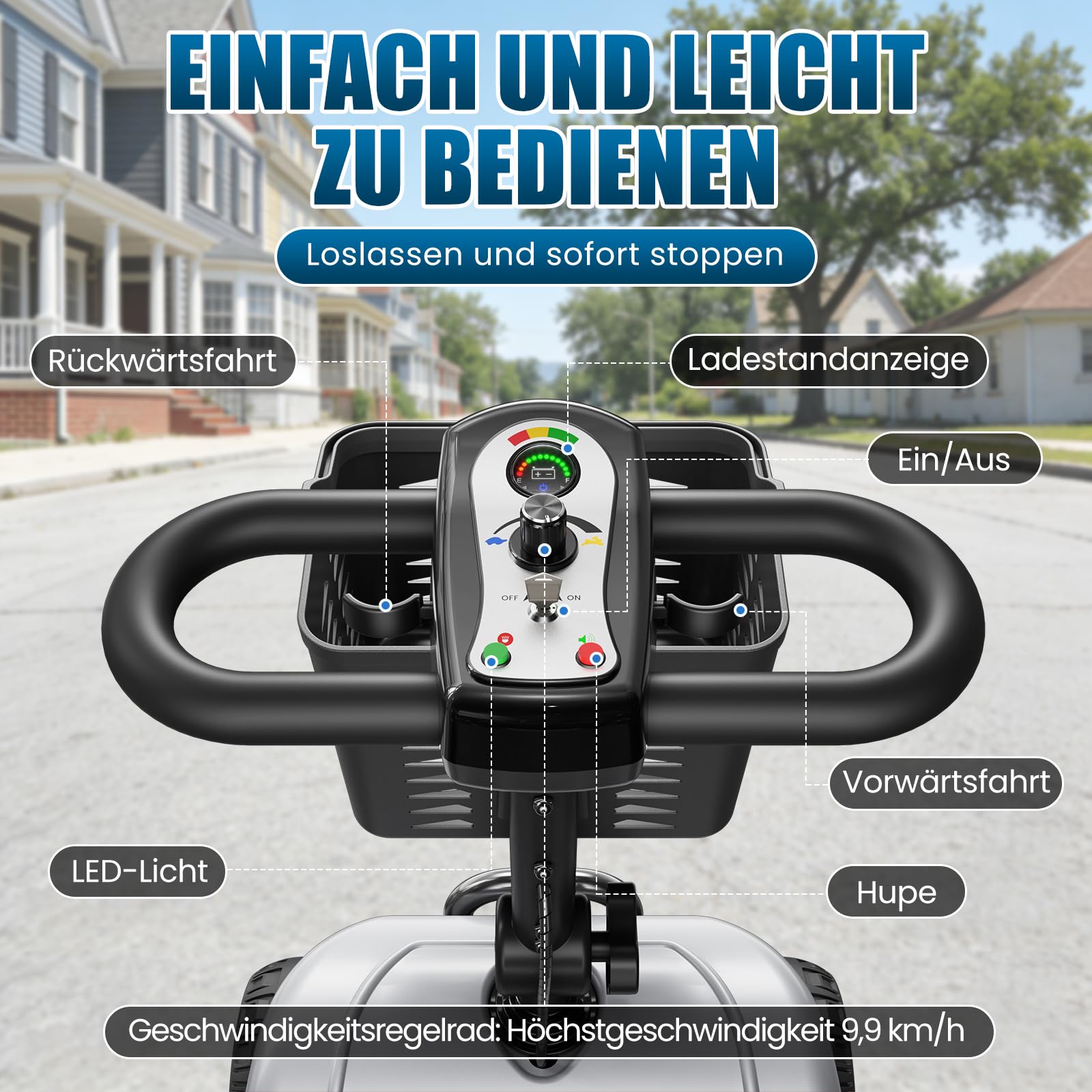 Seniorenmobil 4 Rad Klappbar Elektromobil für Senioren und Erwachsene 12AH Akku Elektrische Gehhilfe 20km Reichweite Faltbares Elektromobil mit Sitz und Korb bis 150kg für Privatgebrauch, Silber