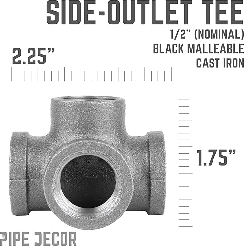 Vista 111 de PIPE DECOR - Codo de salida lateral de 1/2 pulgada, accesorios de hierro maleable negro para tuberías, pezones y accesorios estándar de 1/2 pulgada