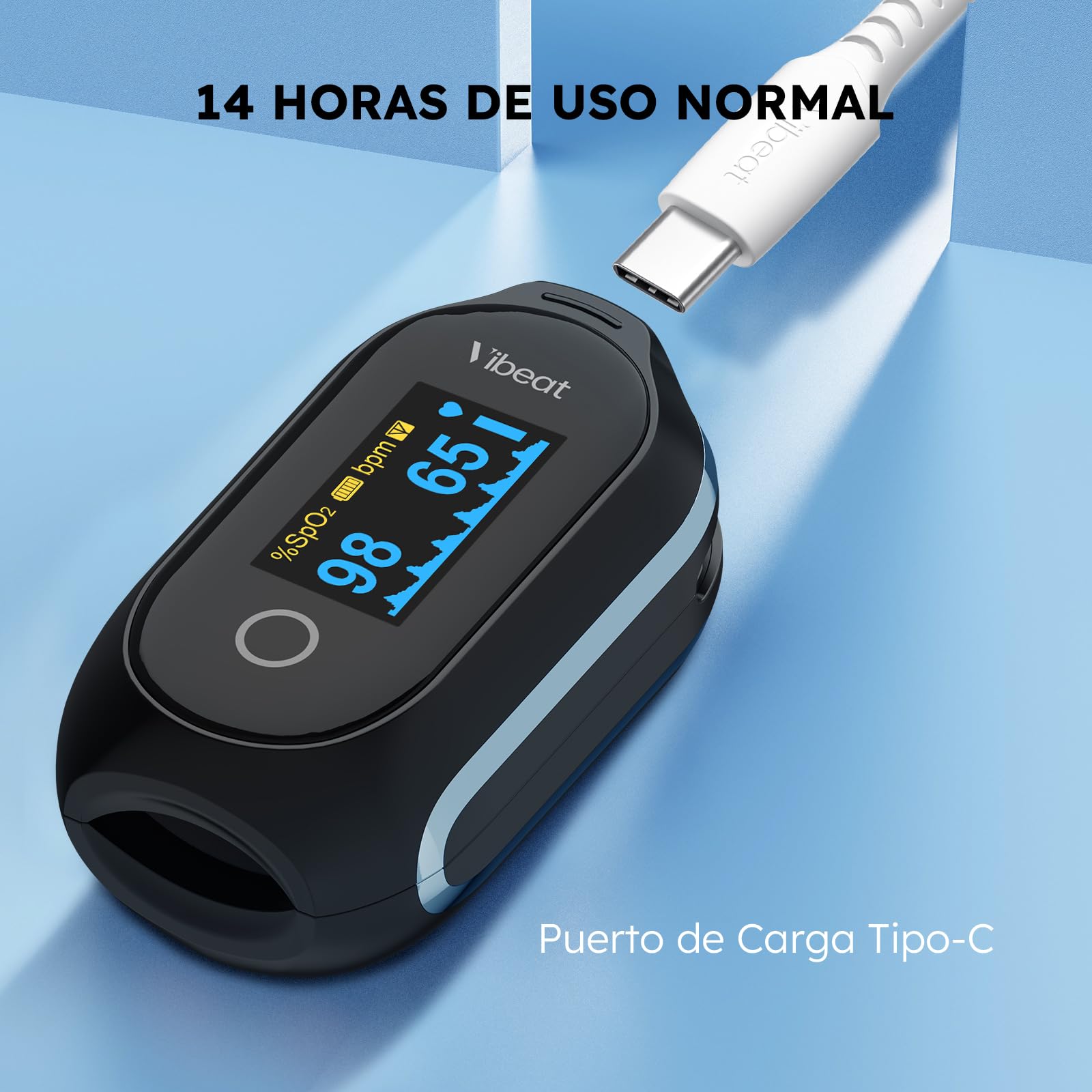 Vibeat Oxímetro de Pulso Bluetooth Sleep con Modo Continuo, Monitor de Saturación de Oxígeno Recargable de edo con 8 * 10 Horas de Registro de Datos y Sincronización Automática de Datos