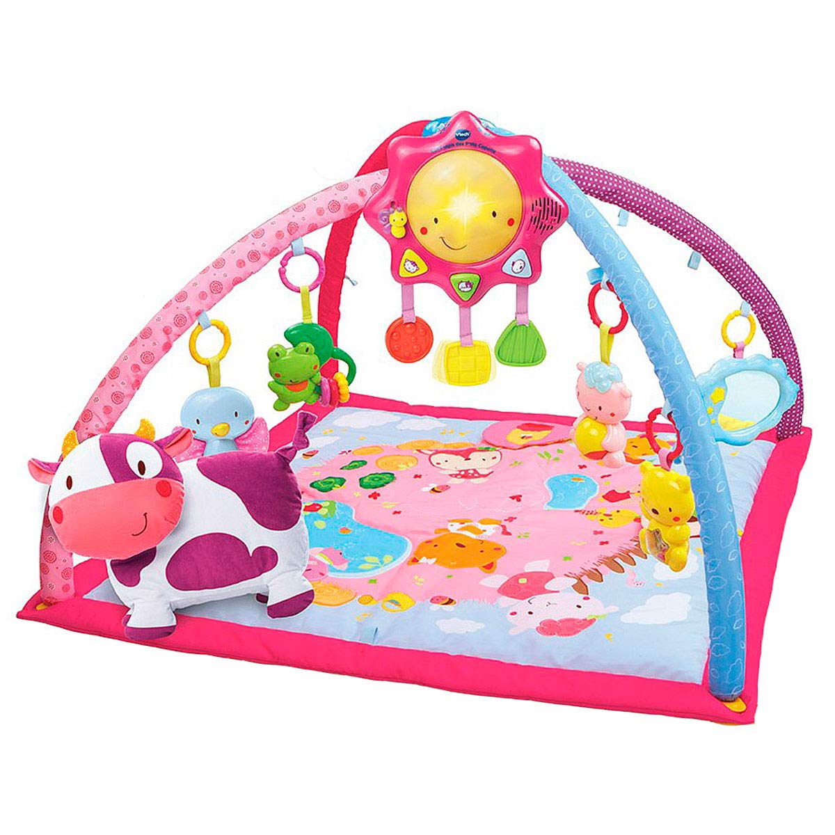 VTech Mantita de Juego cantarín 2 en 1, Manta y Gimnasio de Aprendizaje para bebé con más de 40 Canciones, Frases y melodías, Panel extraíble, Color Rosa (80-146457)