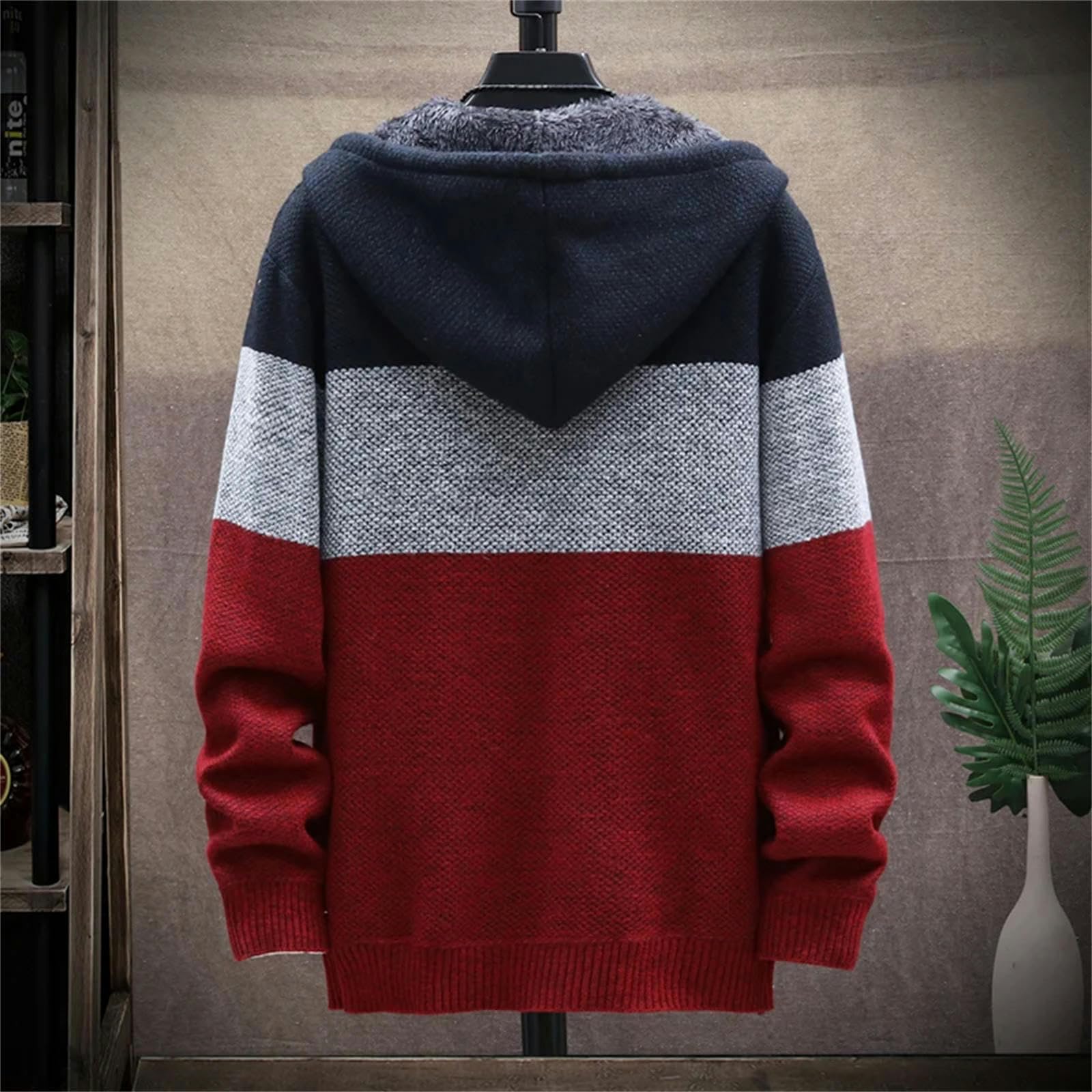 Sweter męski zimowy ciepły dzianinowy sweter z dzianiny duży rozmiar luźny sweter z kapturem 4xl-niebieski-3xl 80-85 kg