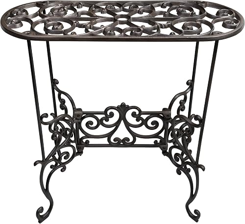 Heavy Duty Cast Iron Potted Plant Stand Garden Table - 22.8IN. Oval Plant Shelf, Vintage Ornament Display Stand, Corner Plant Stand for House Decor, Balcony, Living Room or Patio wrought flower bloom bar