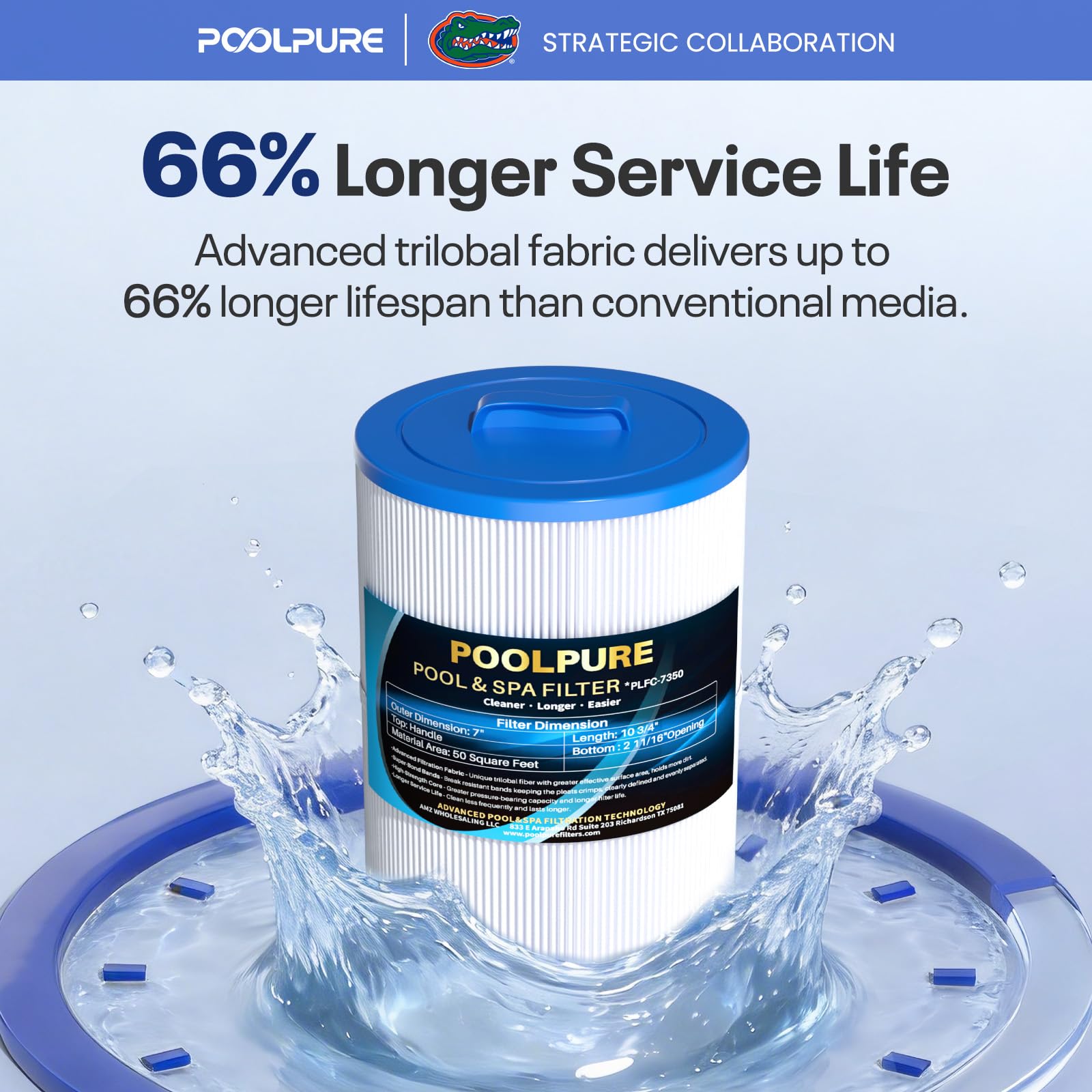 POOLPURE Filtre de spa PCD50N remplace Unicel C-7350, Pleatco PCD50N, Filbur FC-3963, 1019401, 735321, 7 x 10 Cartouche de filtre pour jacuzzi