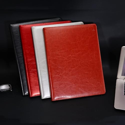 Miniatura 7 de Enyuwlcm Carpeta de cuero de la PU con el clip del portapapeles Padfolio para el currículum de la entrevista de negocios (rojo vino)