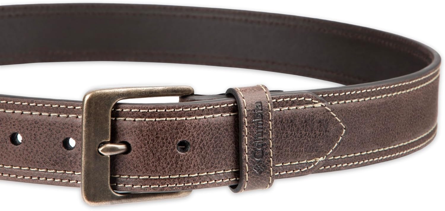 Columbia Men's Leather Classic Brown & Tan Casual Belt for Jeans, Khakis, Chinos - Image 3