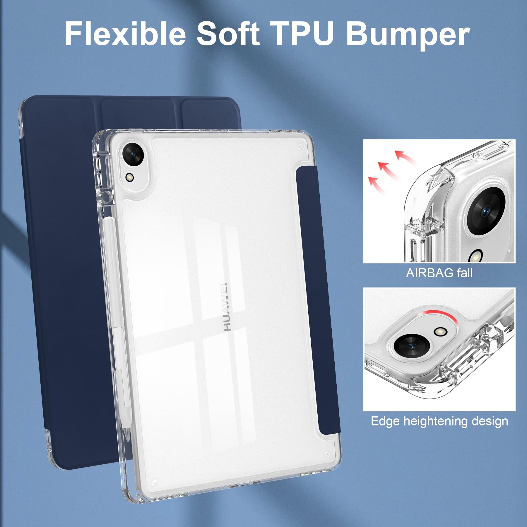 Custodia Compatibile con Huawei MatePad 11.5 S 2024 Cover Trasparente Antiurto con Portapenne, 6-in-1 Mutil Angoli a Y Trifold Copertura magnetica, Auto Wake/Sleep, Bianco