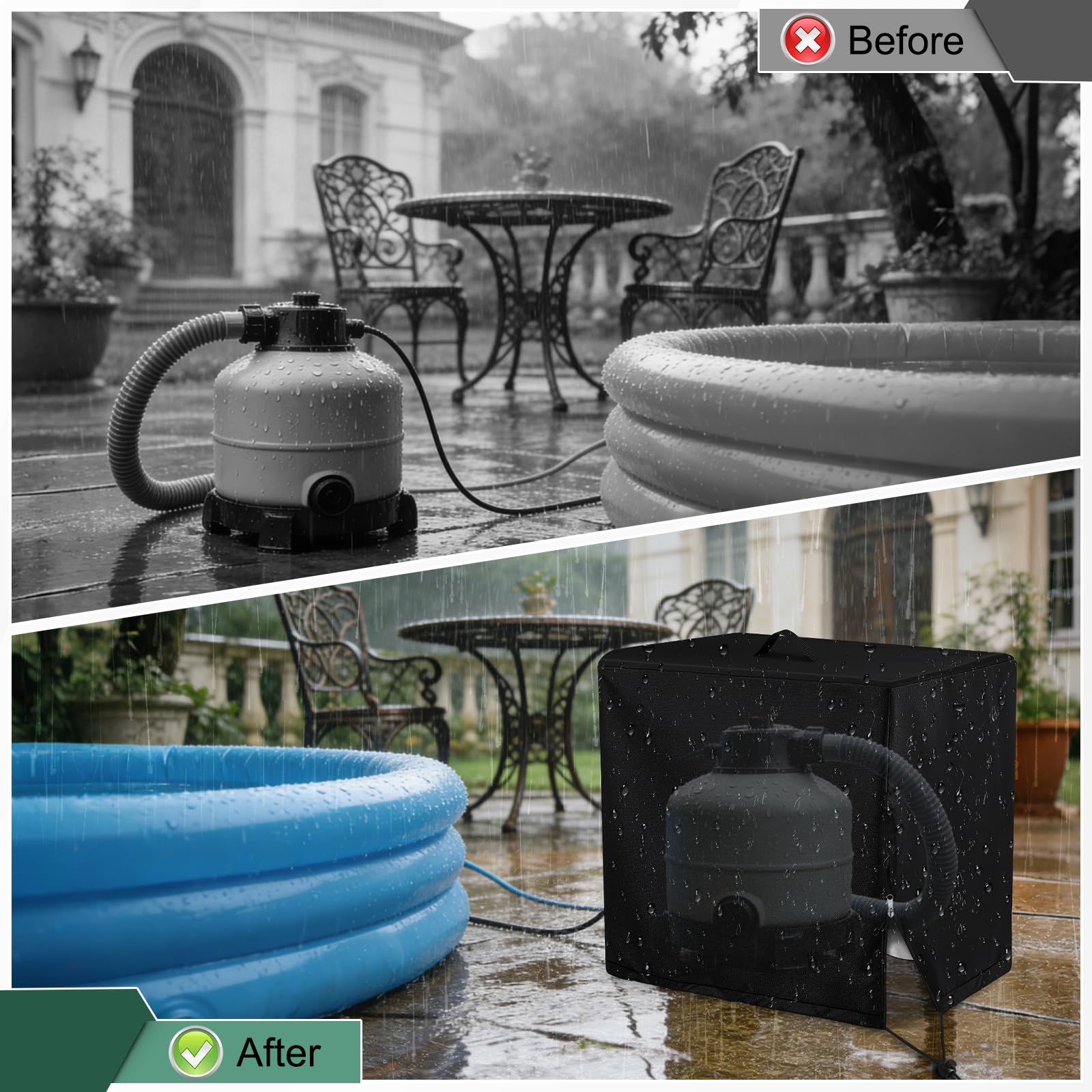 Cubierta para Bomba De Piscina, Cubierta De Filtro De Arena Piscina, 420D Oxford Lona Cubierta Bomba Calor Piscina, Resistente a Los Rayos UV Cubierta para Filtro De Piscina, 84x61x86 cm