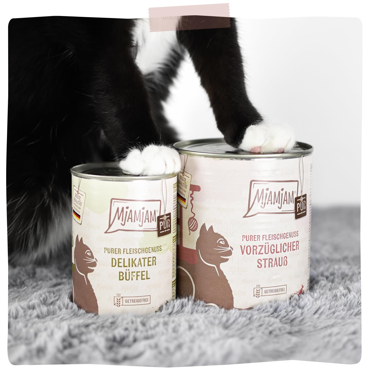 MjAMjAM – Premium Nassfutter für Katzen - Purer Fleischgenuss – vorzüglicher Strauß pur, 6er Pack (6 x 400g), getreidefrei mit extra viel Fleisch