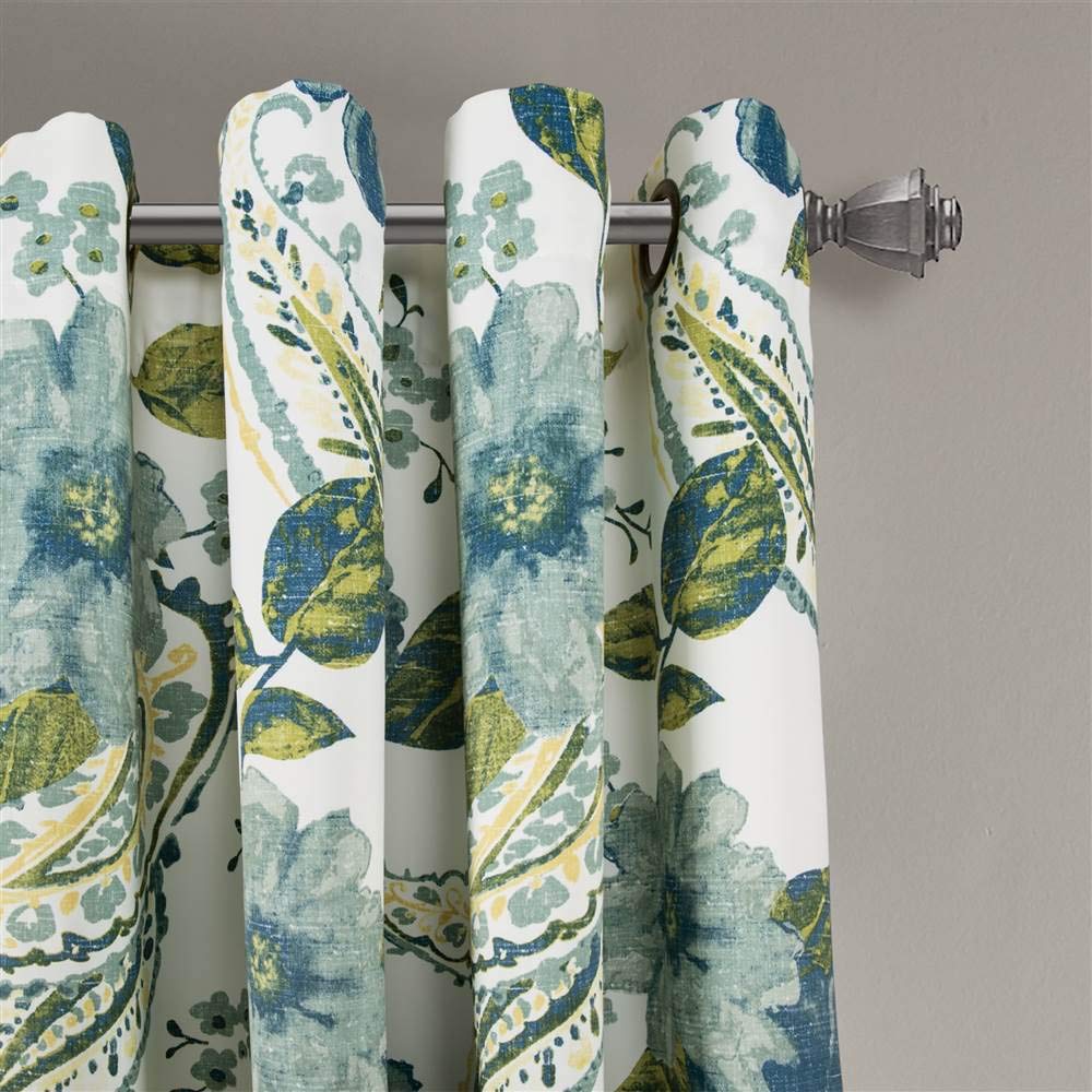 Lush Decor, Blue Floral Paisley Room Darkening Window Curtain Panel Pair, 108" x 52", W 52" x L 108" (2 Panels) - Image 3