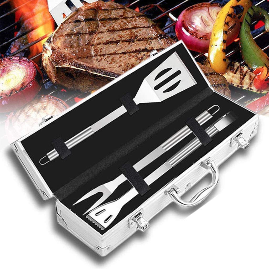 BBQ Tool Kit, KitchenSet Barbecue Tool Sets, 3 Pcs Professional Stainless Steel BBQ Grill Utensils Kit in Storage Case for Outdoor & Indoor Barbecue