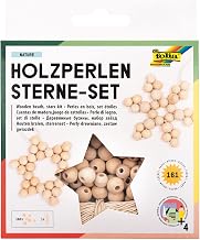 folia 22520 Wooden Beads and Stars Nature Craft Set with 160 Wooden Balls and Natural Color String for Stringing Stars, Pendants