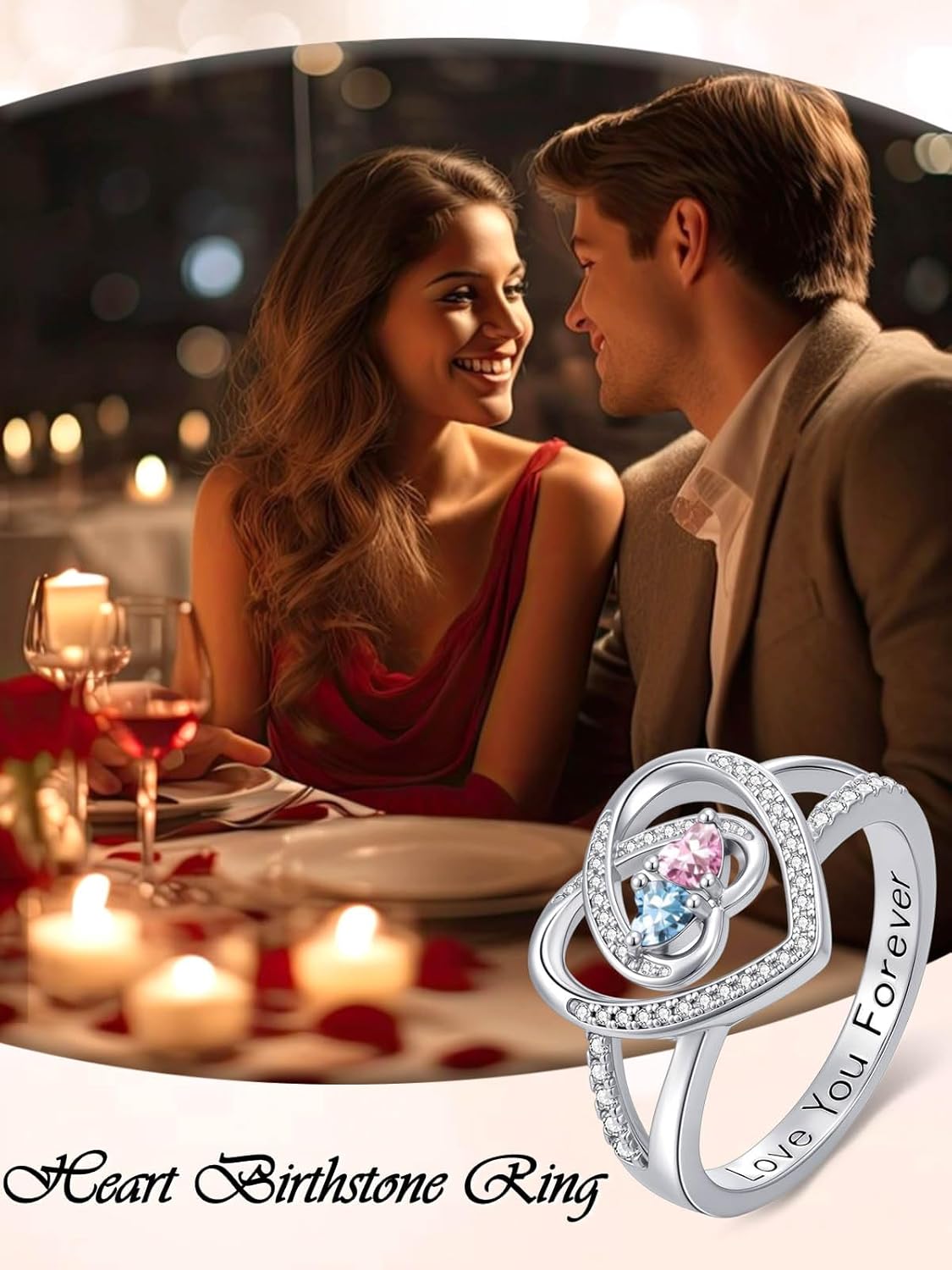 Rings for Women Birthstone Rings for Women Heart Statemet Engagement Eternity Wedding Promise Ring Jewelry Anniversary Christmas Valentine's Day Gifts Mothers Day Birthday Gifts for Wife Her Girlfriend - Image 2