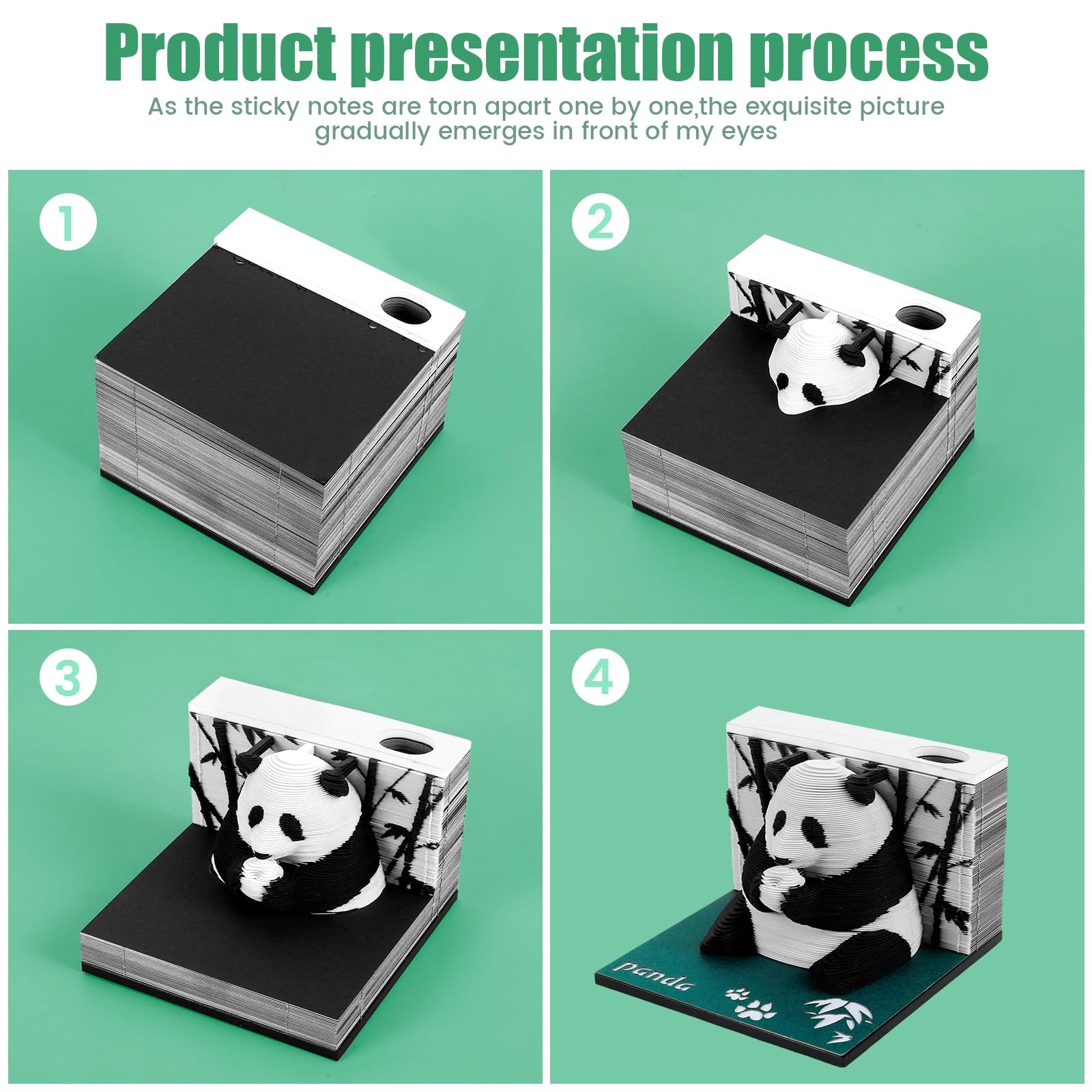 Panda Notatnik artystyczny 3D, rękodzieło z kartami, 2025, do oderwania, kreatywny kalendarz na biurko, kreatywne biurko prezentowe, dekoracja, 217 arkuszy papieru do rzeźbienia, nieprzywierająca